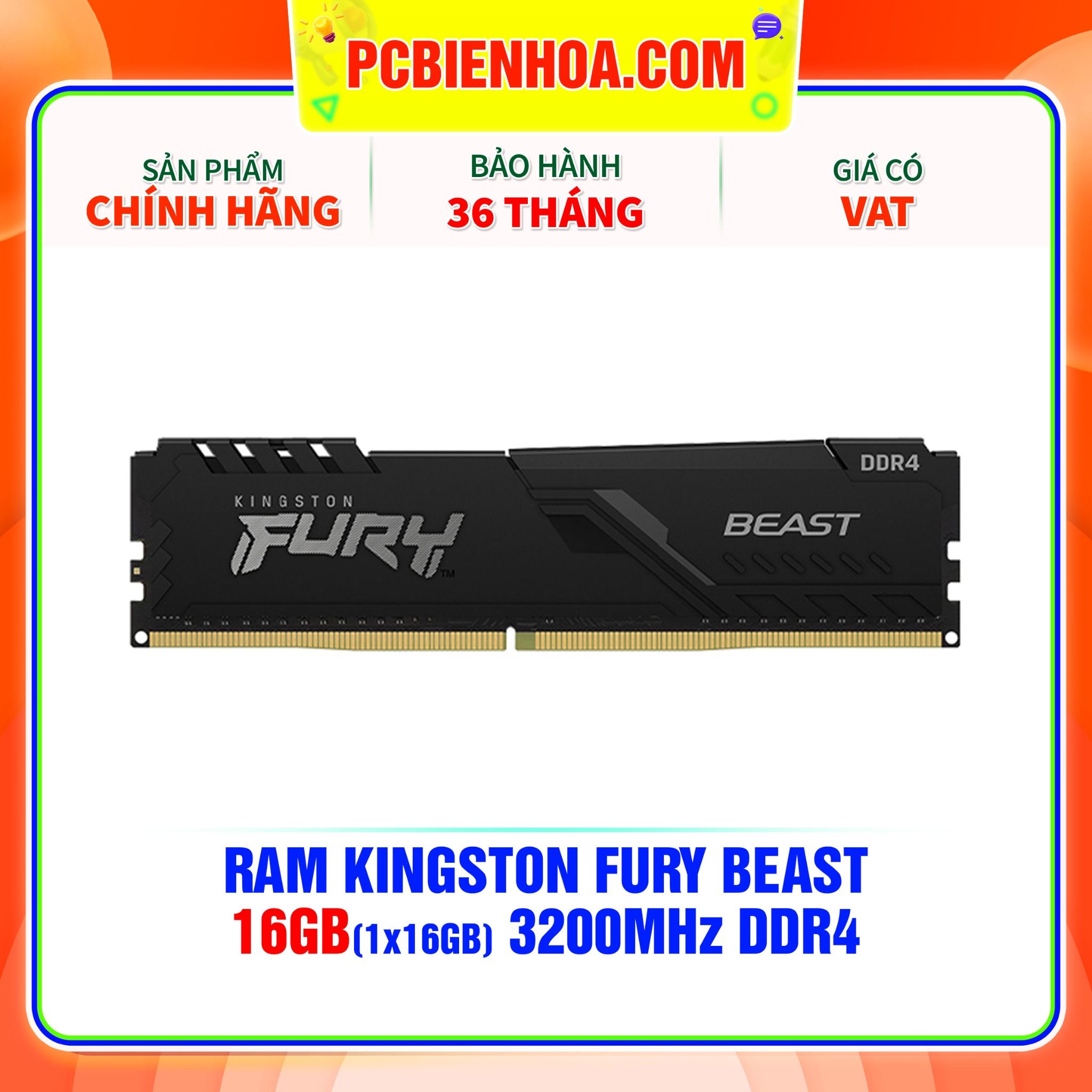  RAM Kingston Fury Beast 16GB (1x16GB) 3200MHz DDR4 