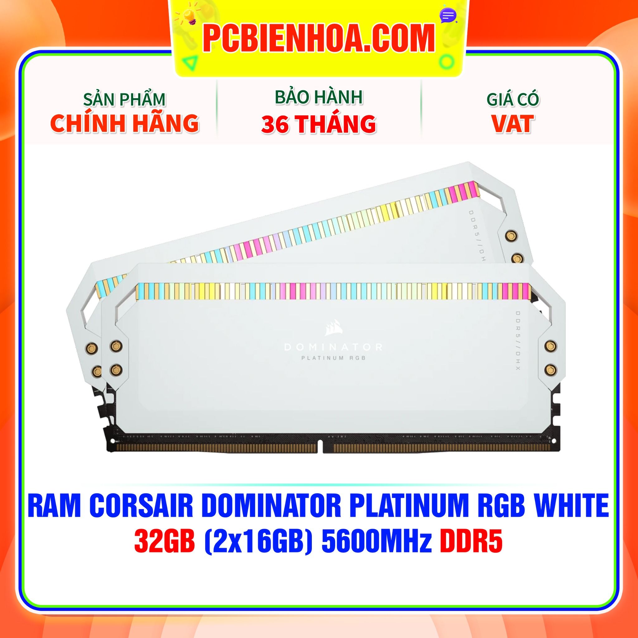  RAM CORSAIR DOMINATOR PLATINUM RGB WHITE 32GB (2x16GB) 5600MHz DDR5 ( CMT32GX5M2B5600C36W ) 