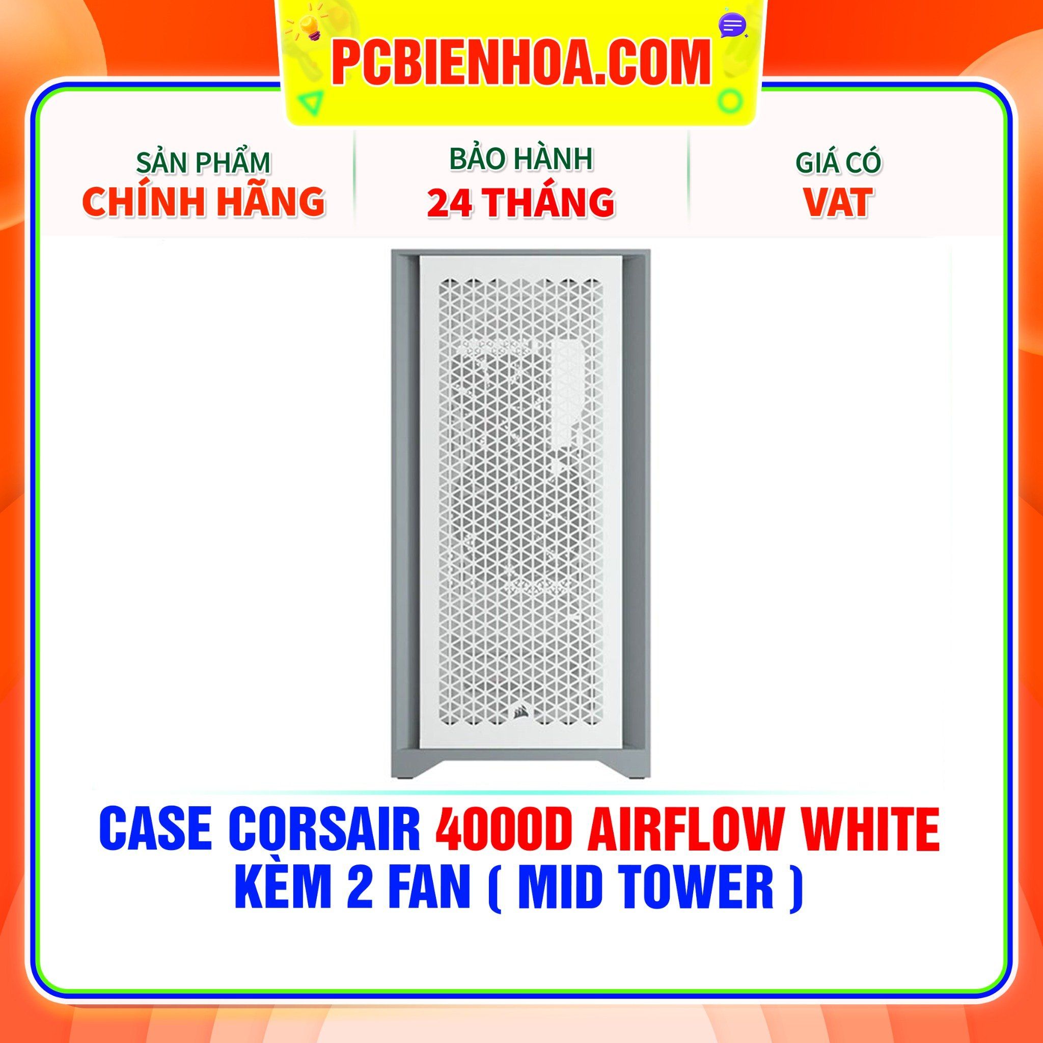  CASE CORSAIR 4000D AIRFLOW WHITE - KÈM 2 FAN ( MID TOWER ) 