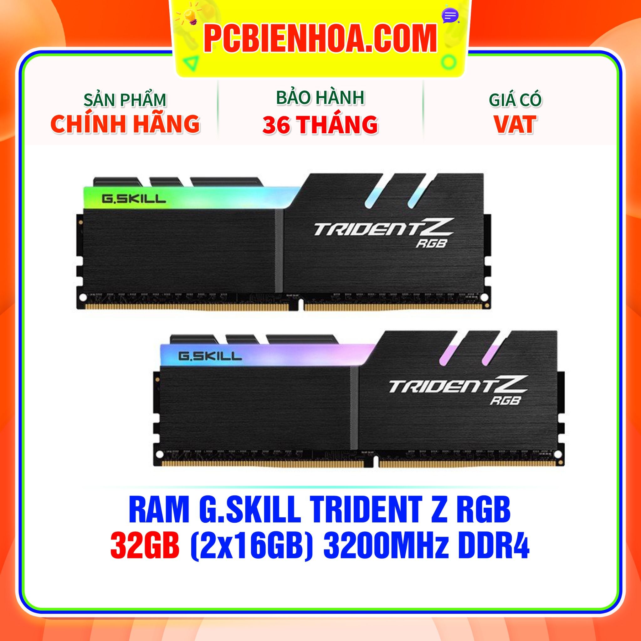  RAM G.SKILL TRIDENT Z RGB 32GB (2x16GB) 3200MHz DDR4 (F4-3200C16D-32GTZR) 
