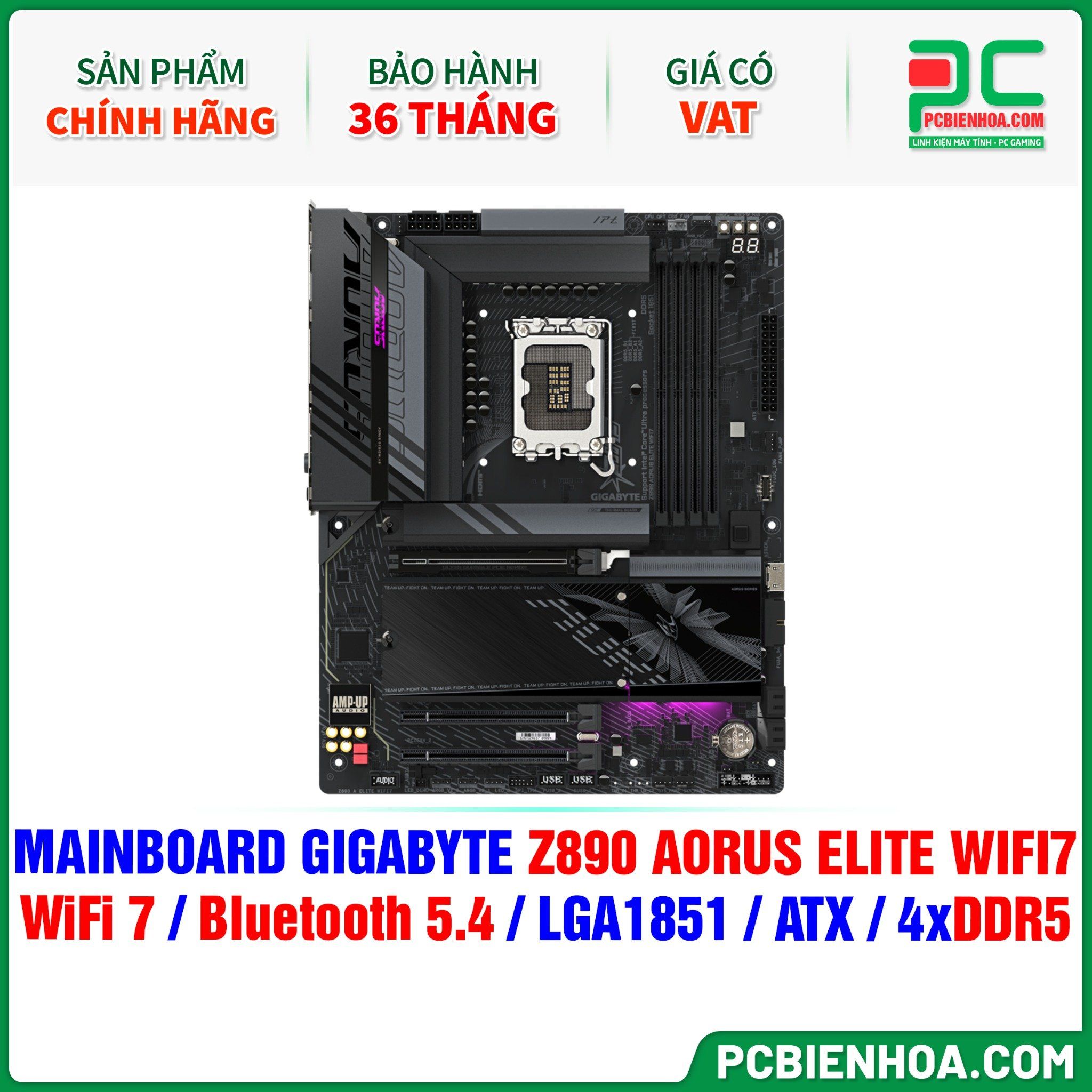  DDR5 - MAINBOARD GIGABYTE Z890 AORUS ELITE WIFI7 ( WiFi 7 / Bluetooth 5.4 / LGA1851 / ATX / 4xDDR5 ) 