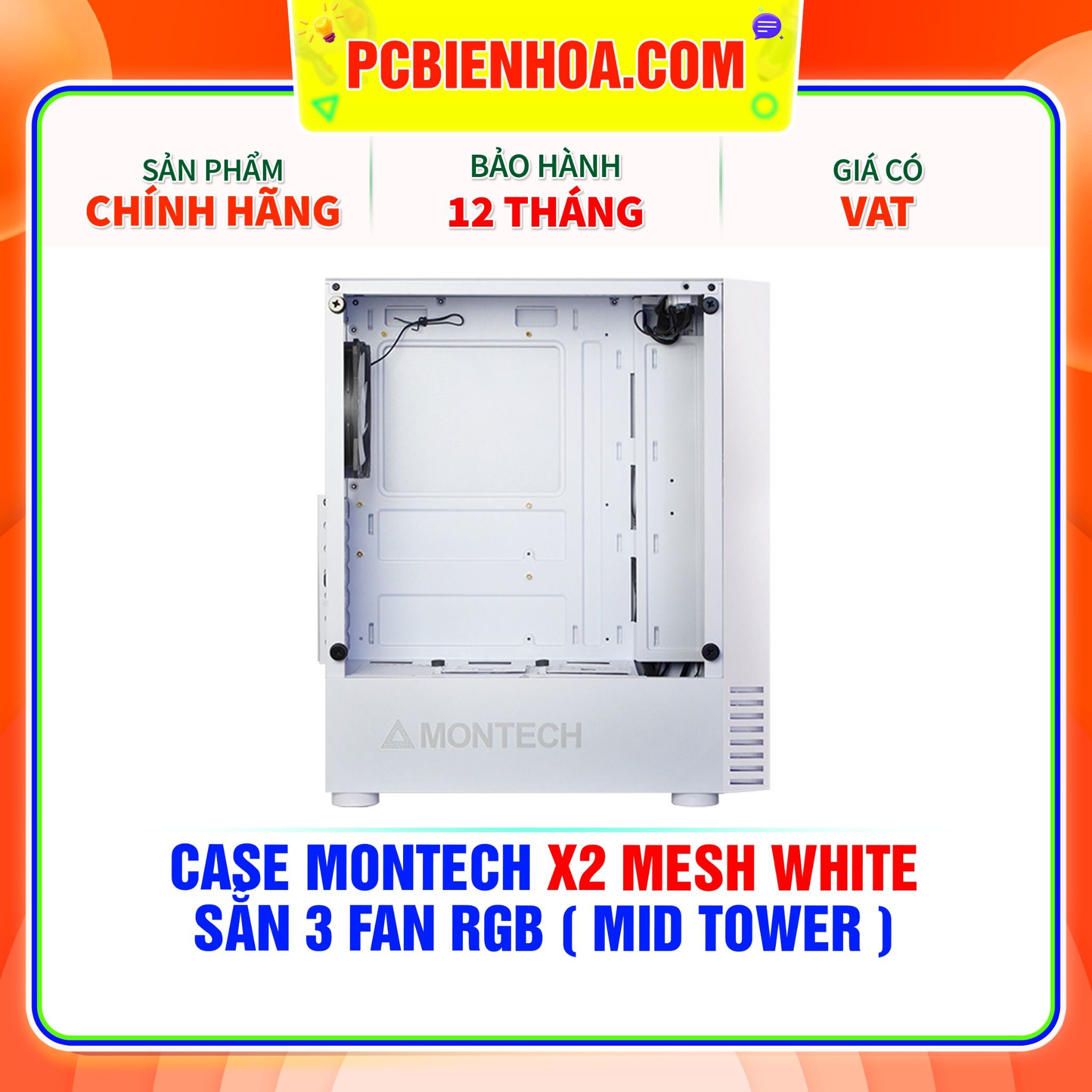  CASE MONTECH X2 MESH WHITE - SẴN 3 FAN LED ( MID TOWER ) 