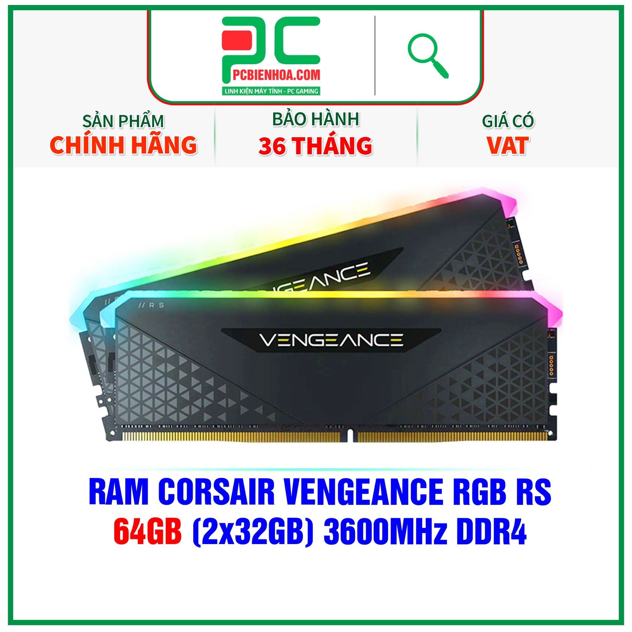  RAM CORSAIR VENGEANCE RGB RS 64GB (2x32GB) 3600MHz DDR4 (CMG64GX4M2D3600C18) 