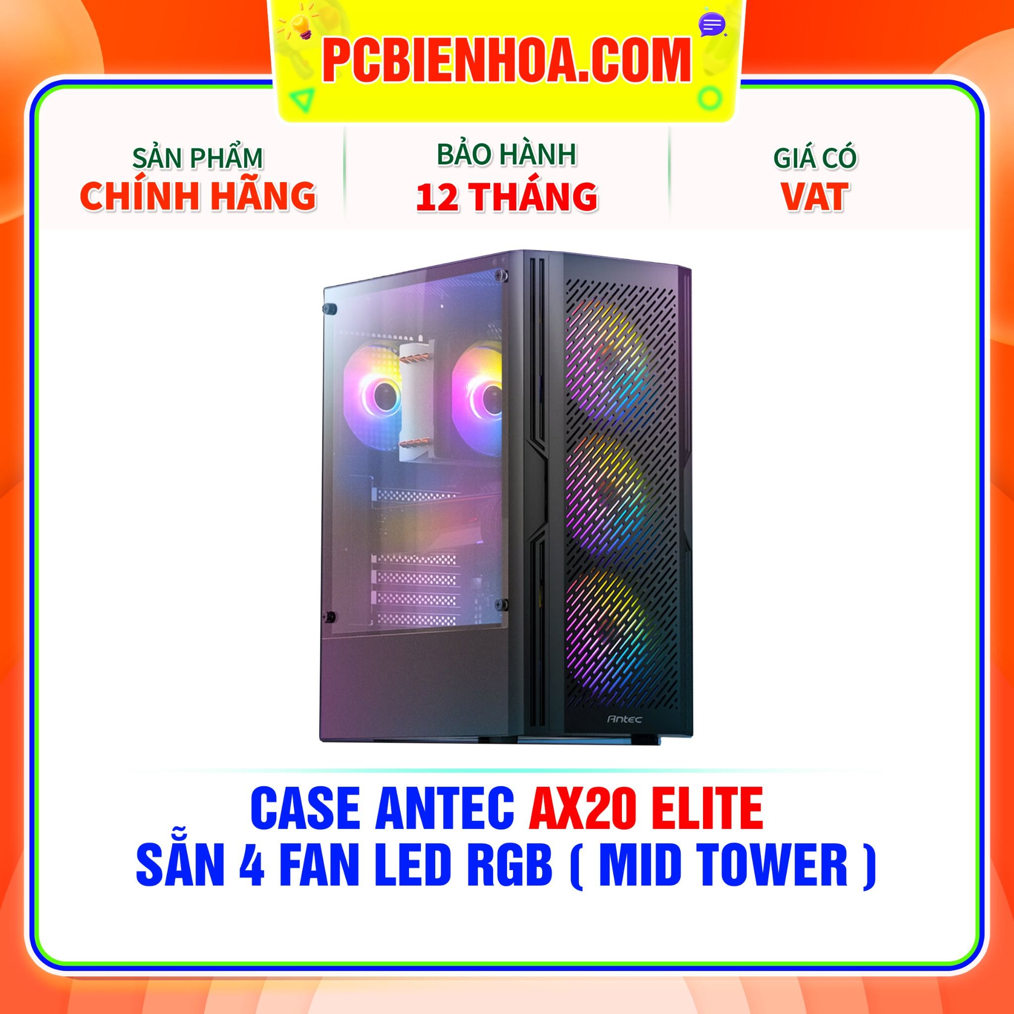  CASE ANTEC AX20 ELITE - SẴN 4 FAN LED RGB ( MID TOWER ) 