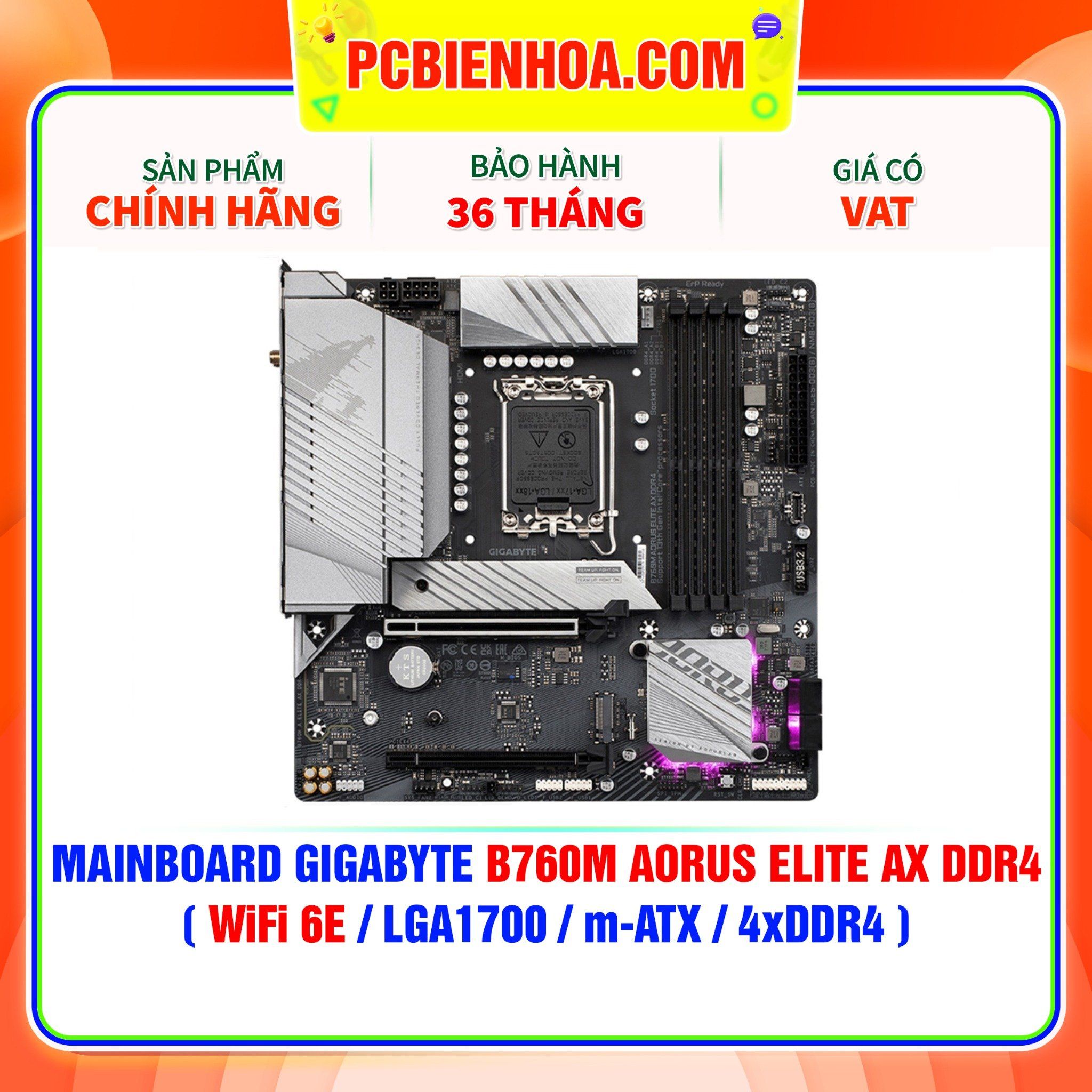  MAINBOARD GIGABYTE B760M AORUS ELITE AX DDR4 ( WiFi 6E / LGA1700 / m-ATX / 4xDDR4 ) 