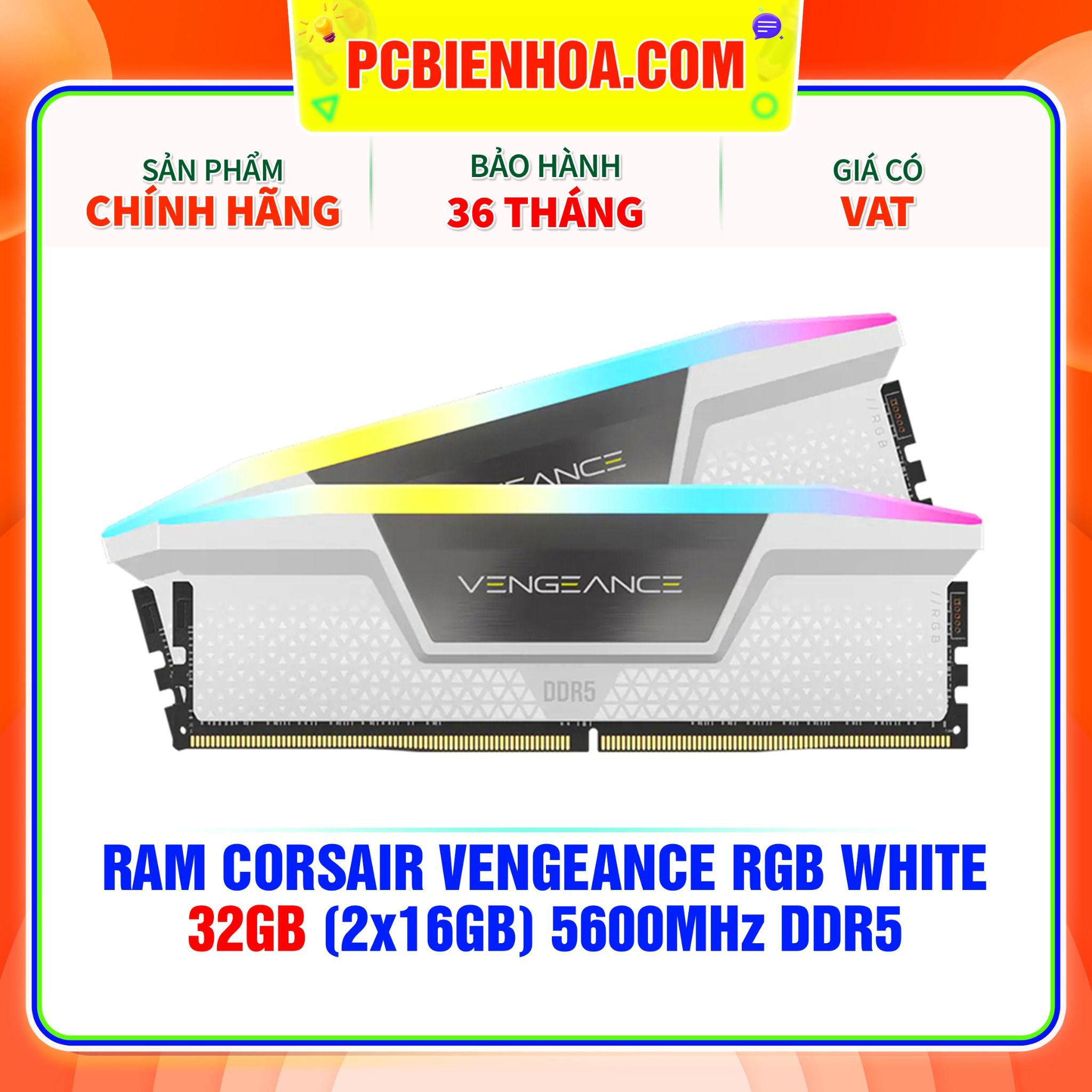  RAM CORSAIR VENGEANCE RGB WHITE 32GB (2x16GB) 5600MHz DDR5 