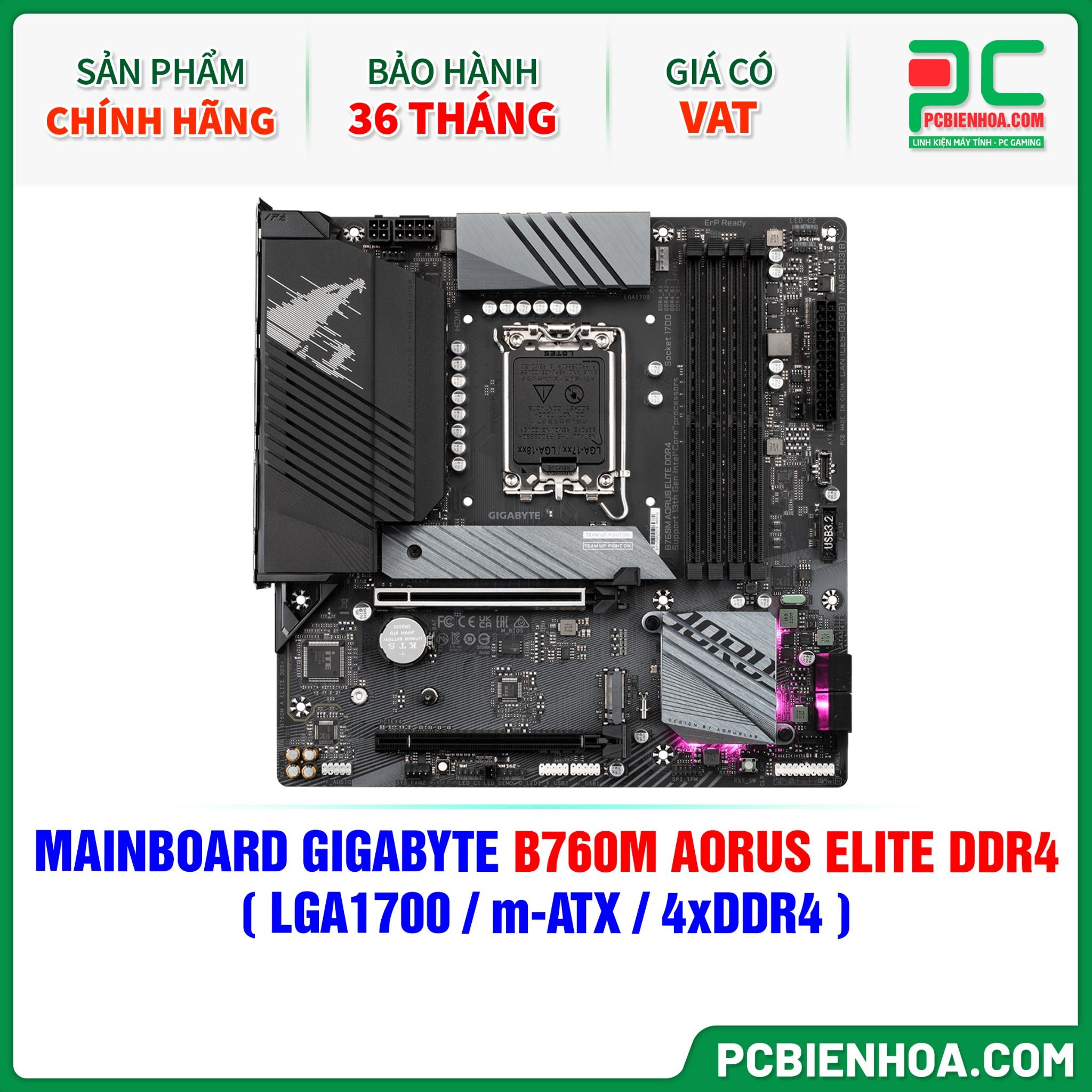  MAINBOARD GIGABYTE B760M AORUS ELITE DDR4 ( LGA1700 / m-ATX / 4xDDR4 ) 