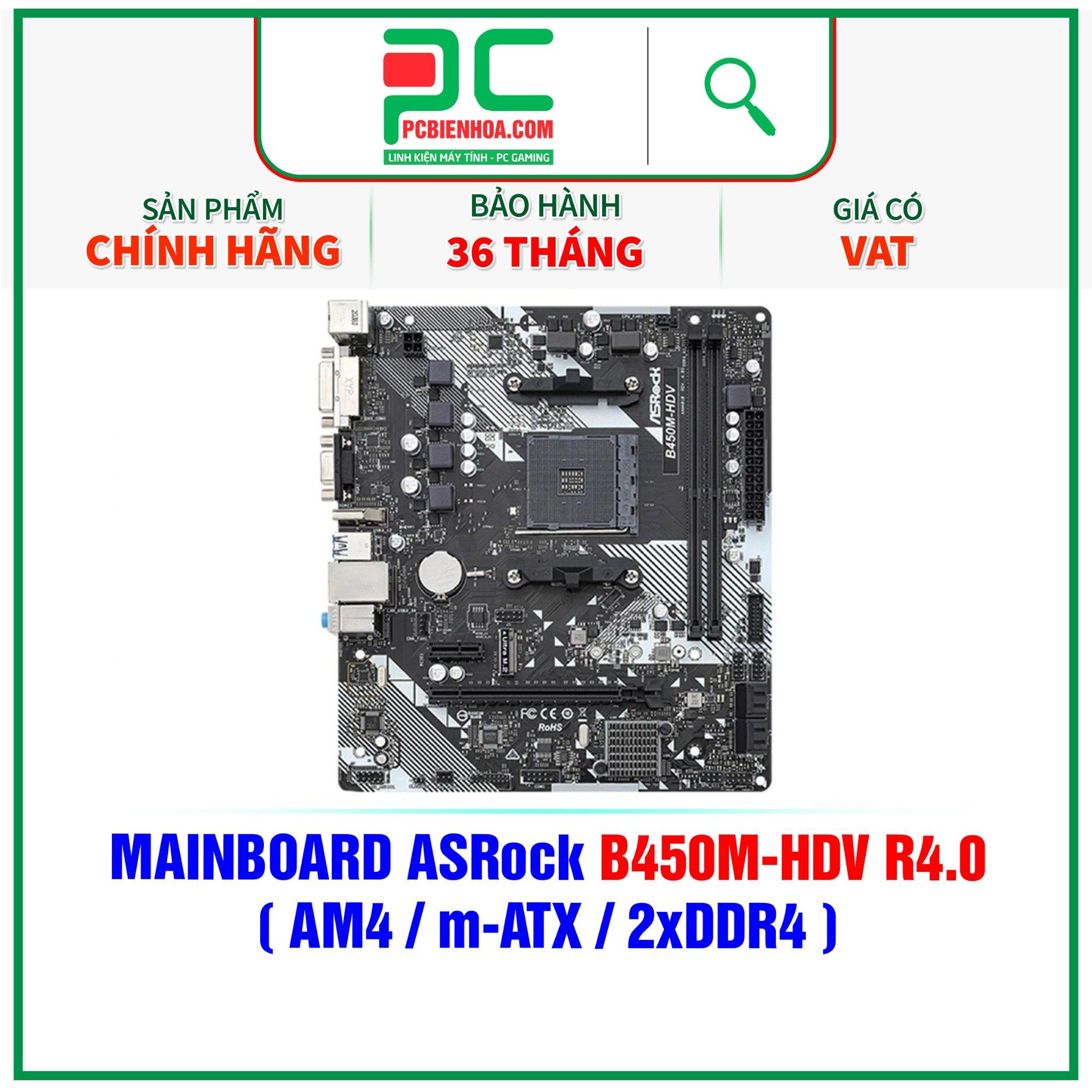  MAINBOARD ASRock B450M-HDV R4.0 ( AM4 / m-ATX / 2xDDR4 ) 