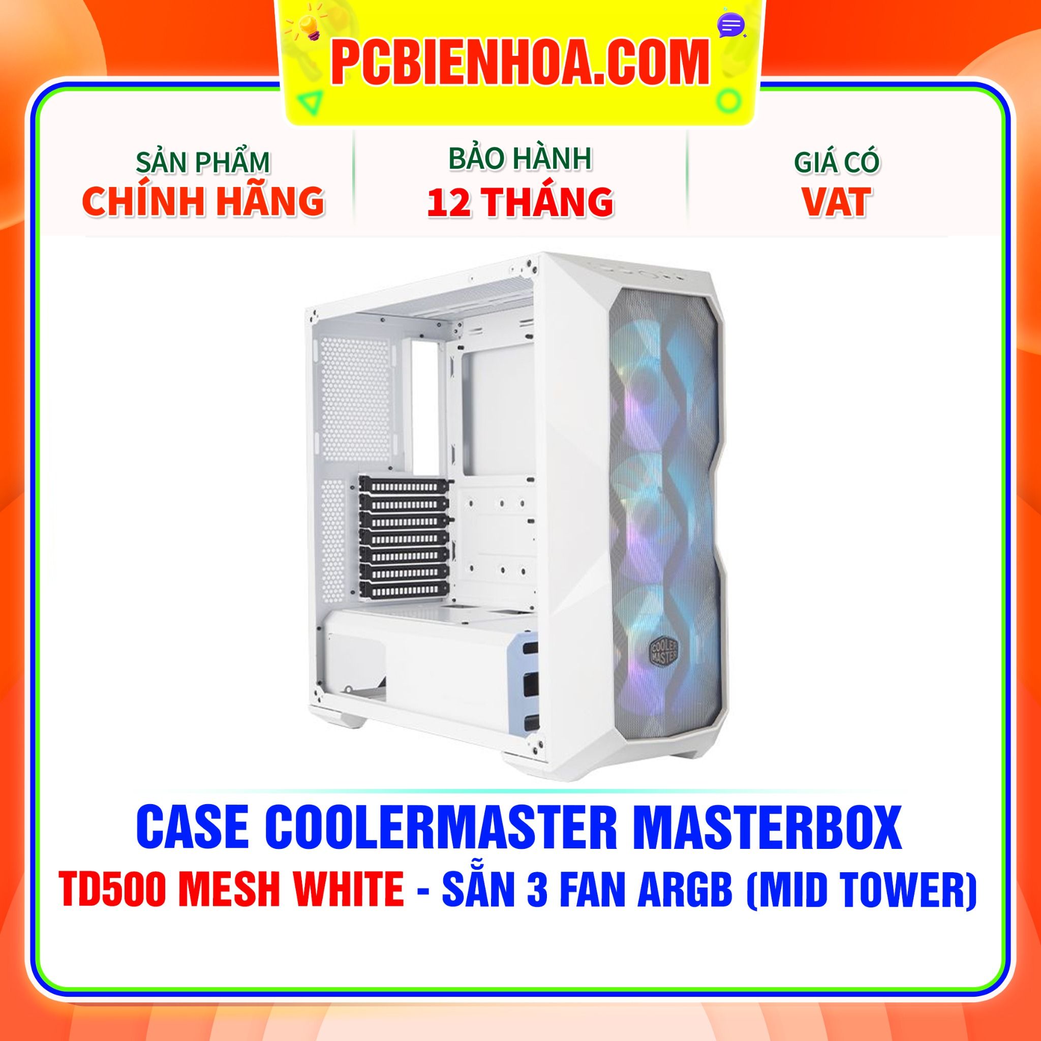  CASE COOLERMASTER MASTERBOX TD500 MESH WHITE - SẴN 3 FAN ARGB (MID TOWER) 