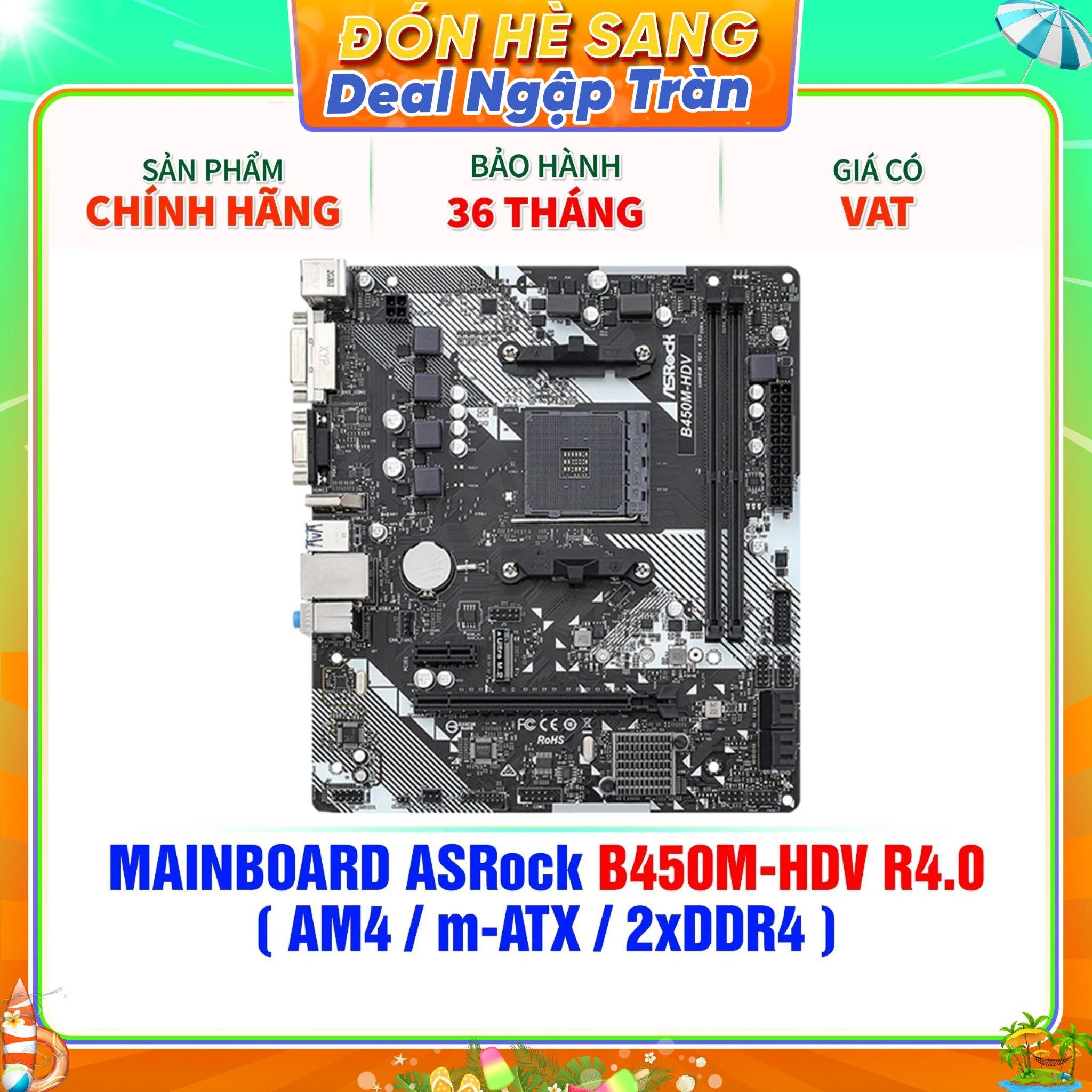 MAINBOARD ASRock B450M-HDV R4.0 ( AM4 / m-ATX / 2xDDR4 ) 