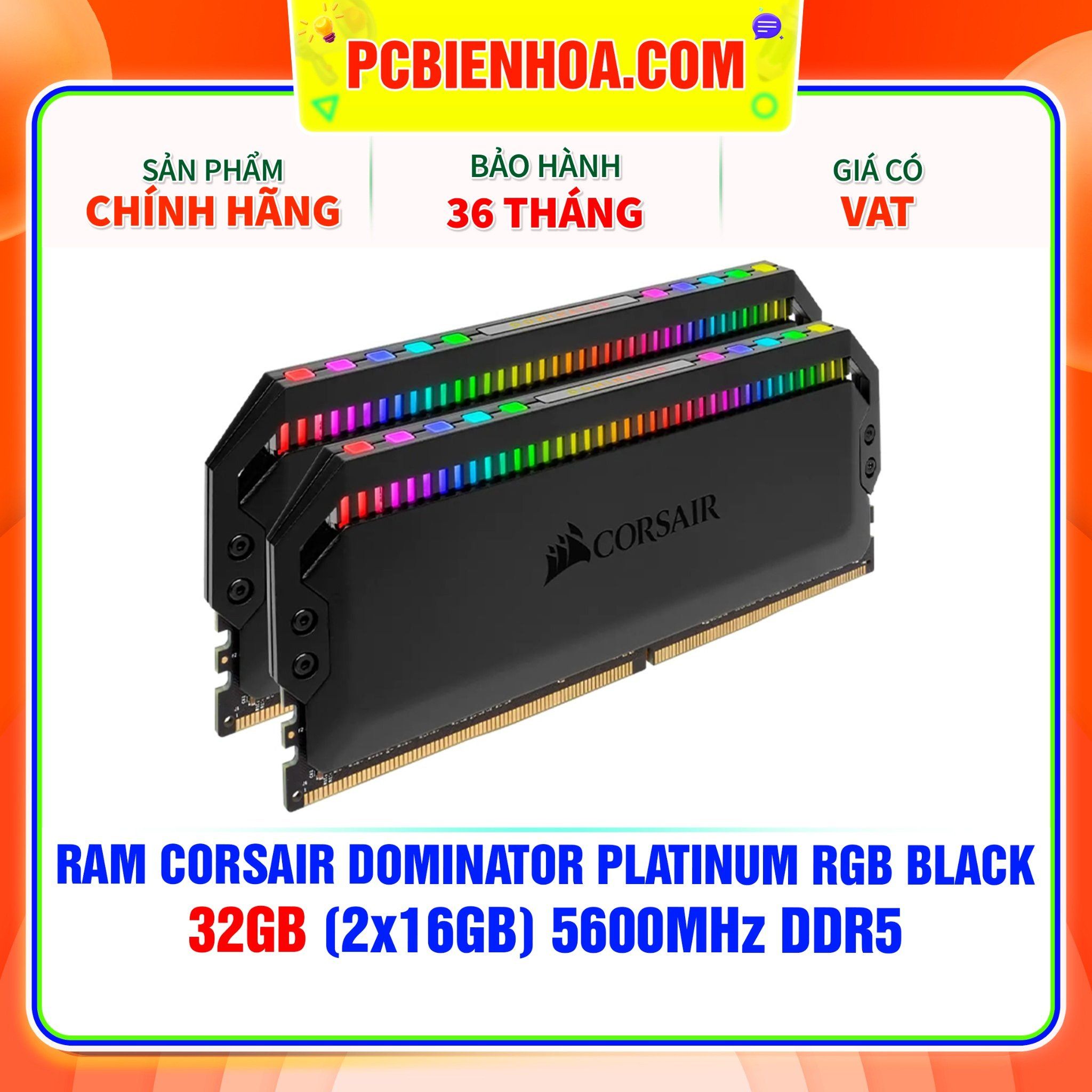  RAM CORSAIR DOMINATOR PLATINUM RGB BLACK 32GB (2x16GB) 5600MHz DDR5 (CMT32GX5M2B5600C36) 