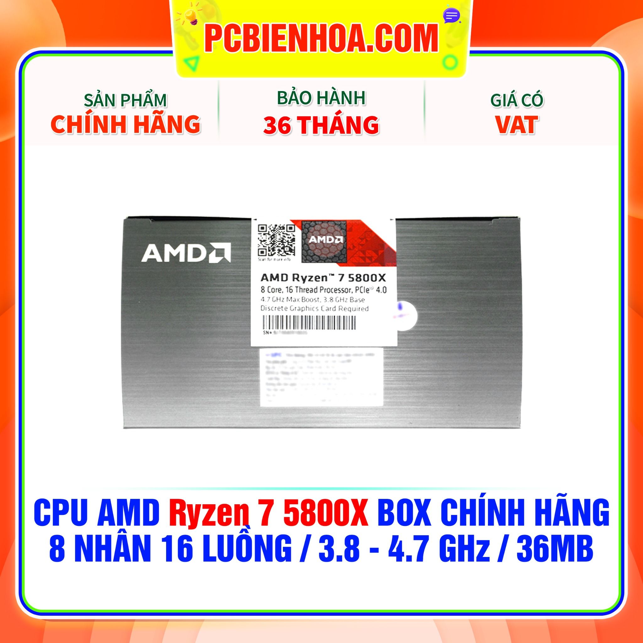  CPU AMD Ryzen 7 5800X BOX CHÍNH HÃNG ( 8 NHÂN 16 LUỒNG / 3.8 - 4.7 GHz / 36MB ) 