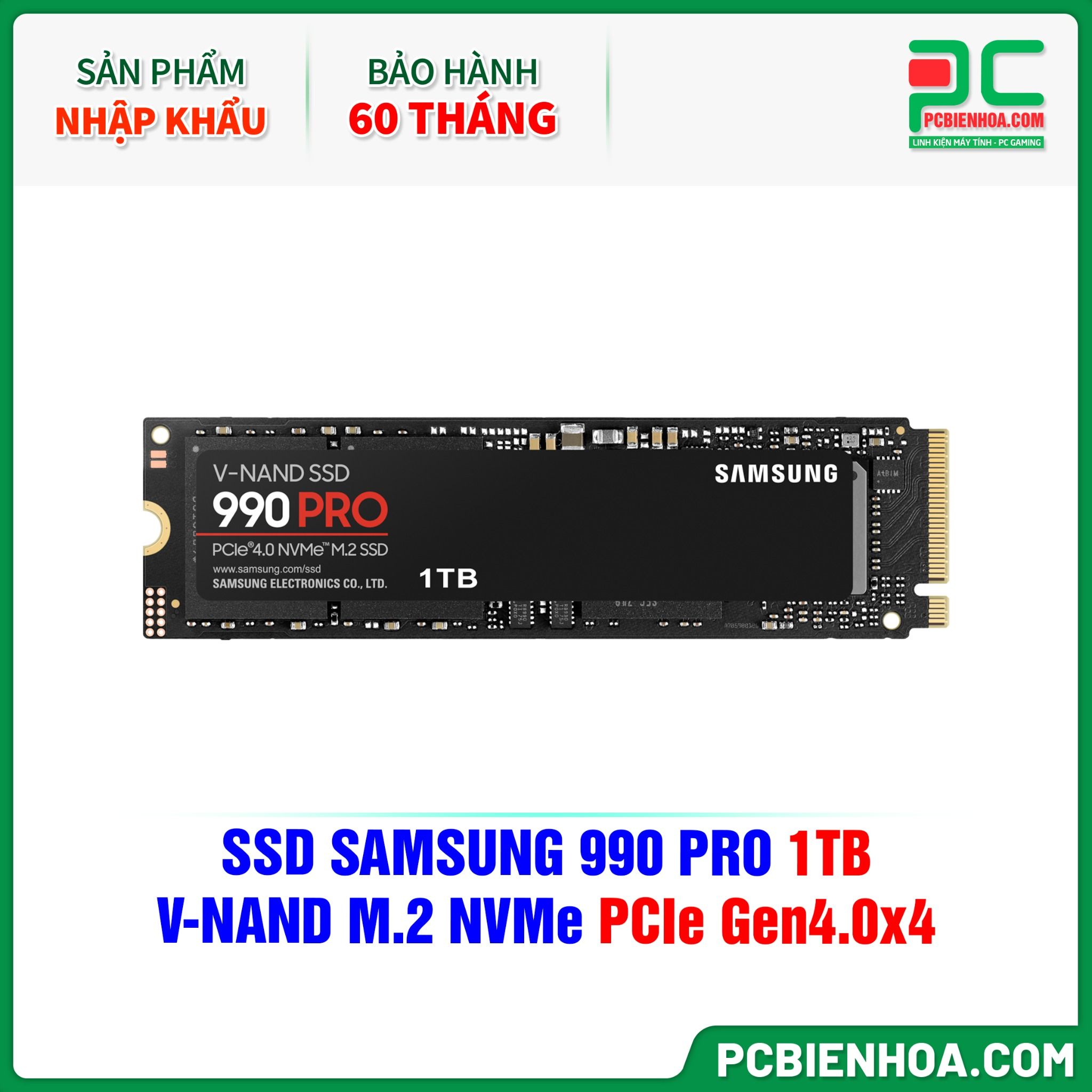  SSD SAMSUNG 990 PRO 1TB - V-NAND M.2 NVMe PCIe Gen4.0x4 ( MZ-V9P1T0BW ) ( HÀNG NHẬP KHẨU ) 
