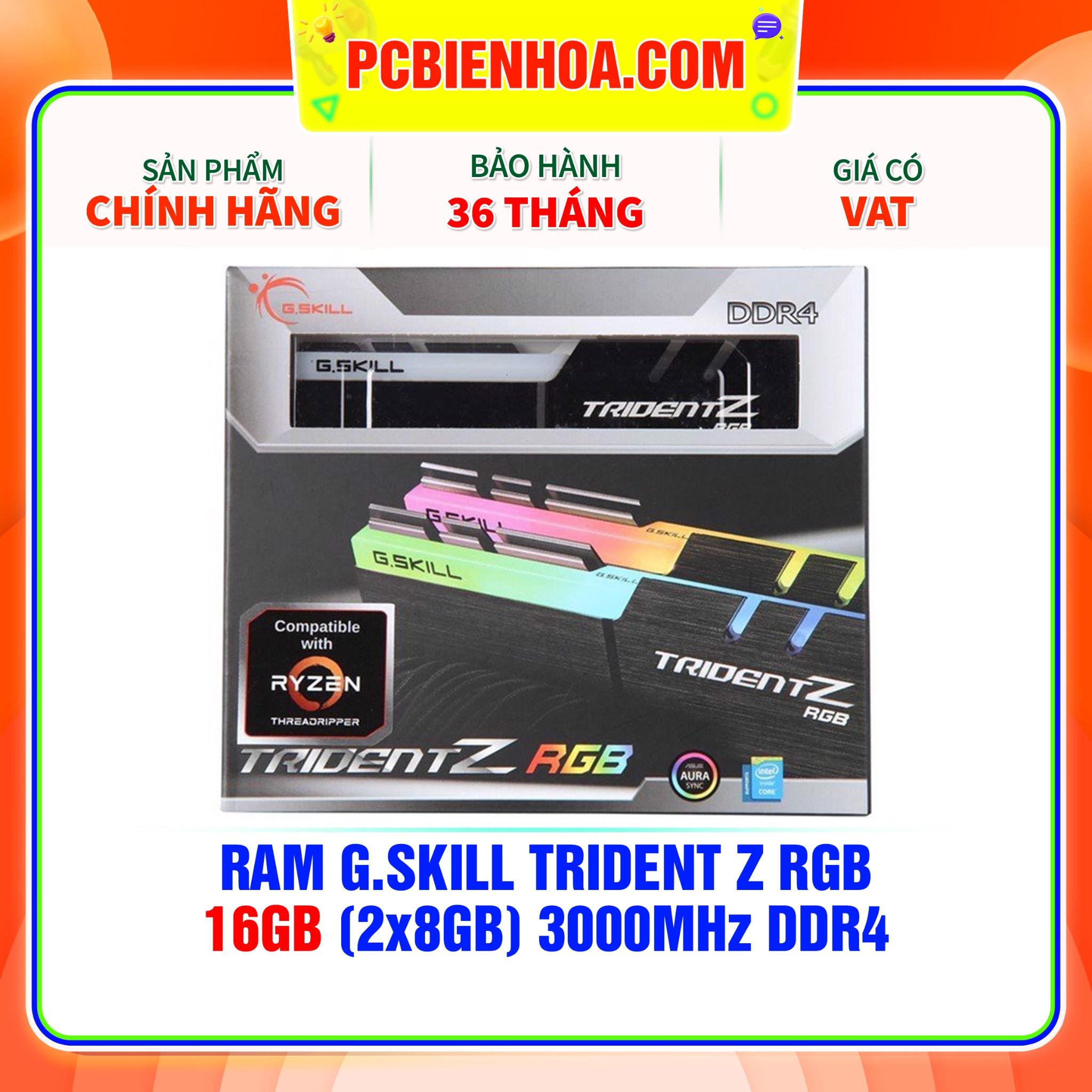  Ram G.Skill Trident Z RGB 16GB (2x8GB) 3000Mhz DDR4 (F4-3000C16D-16GTZR) 