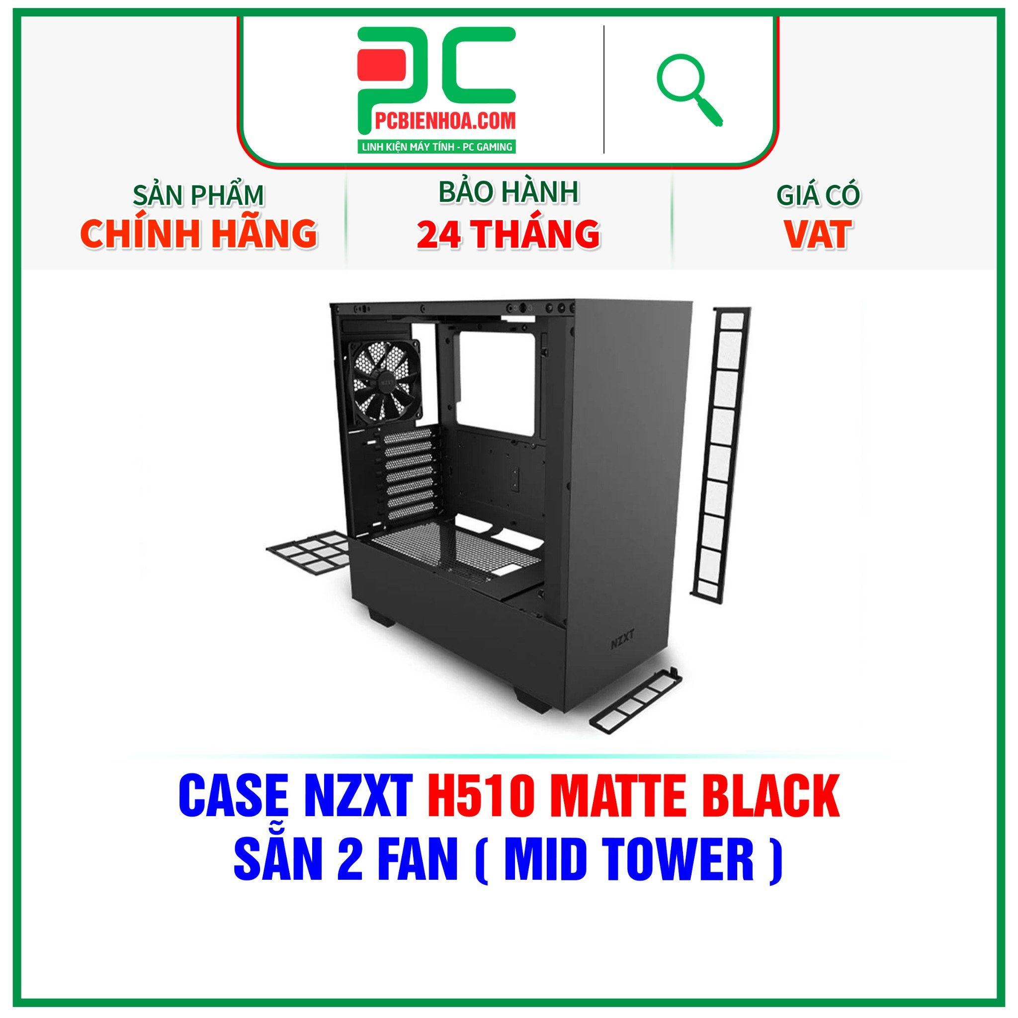  CASE NZXT H510 MATTE BLACK - SẴN 2 FAN ( MID TOWER ) 