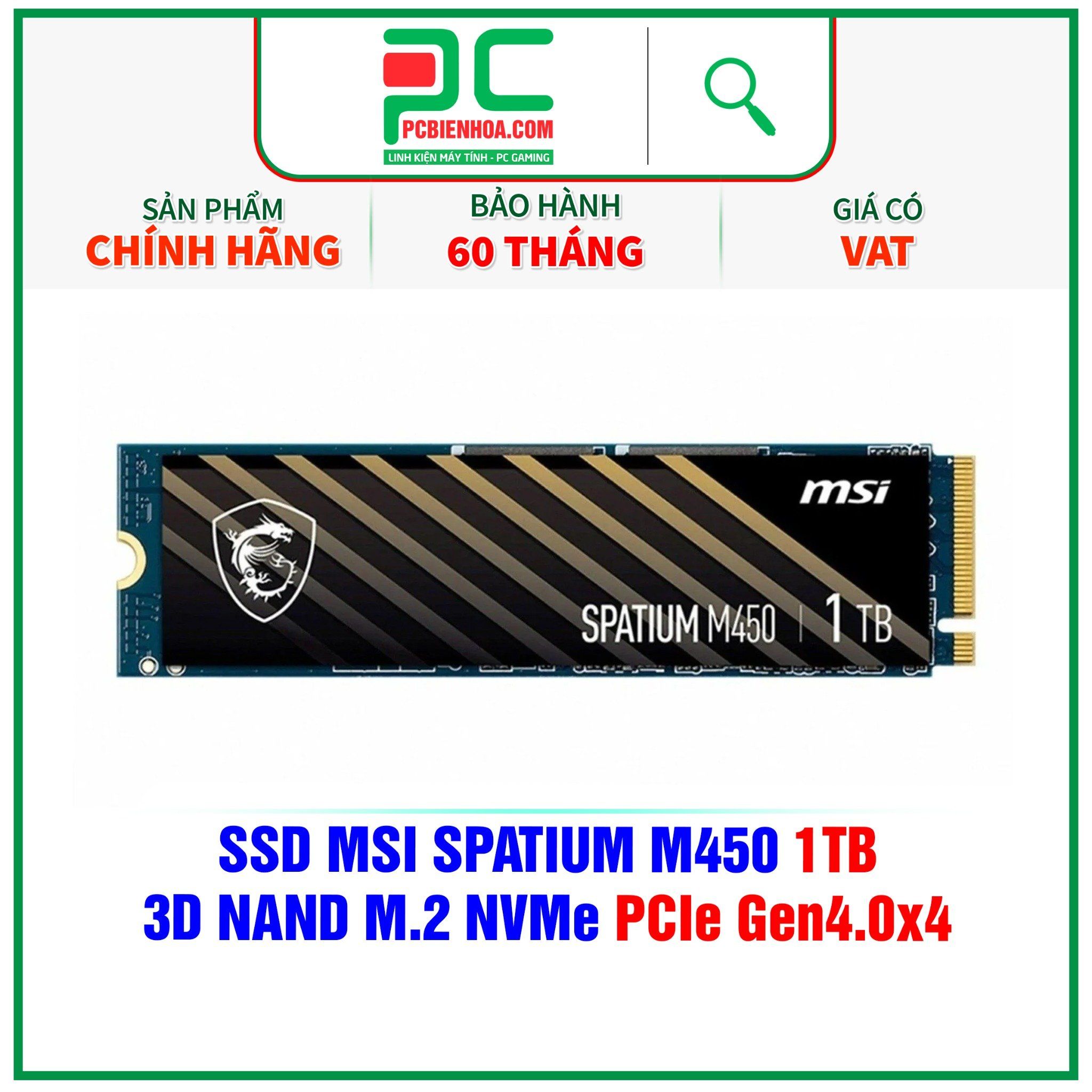  SSD MSI SPATIUM M450 1TB - 3D NAND M.2 NVMe PCIe Gen4.0x4 