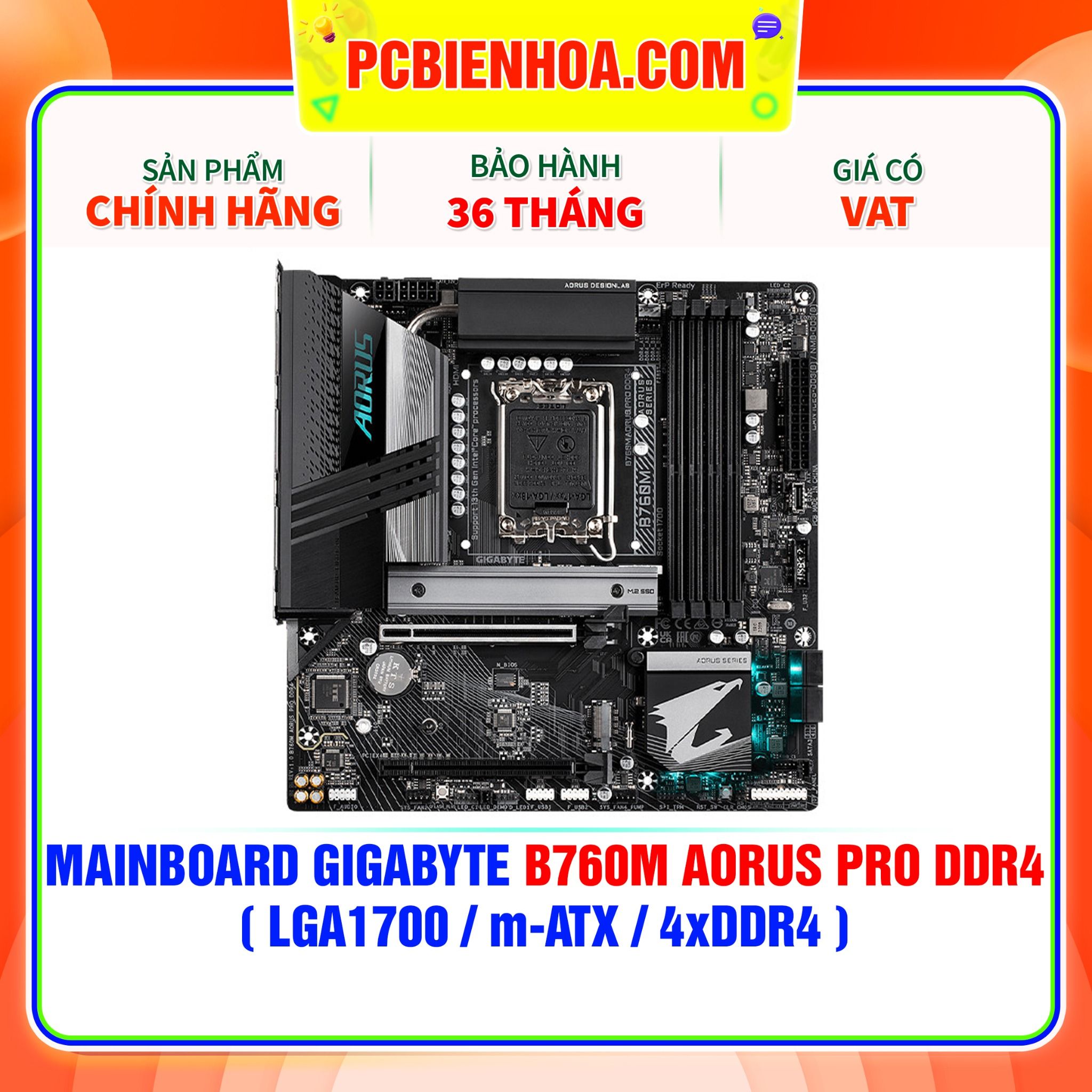  MAINBOARD GIGABYTE B760M AORUS PRO DDR4 ( LGA1700 / M-ATX / 4xDDR4 ) 