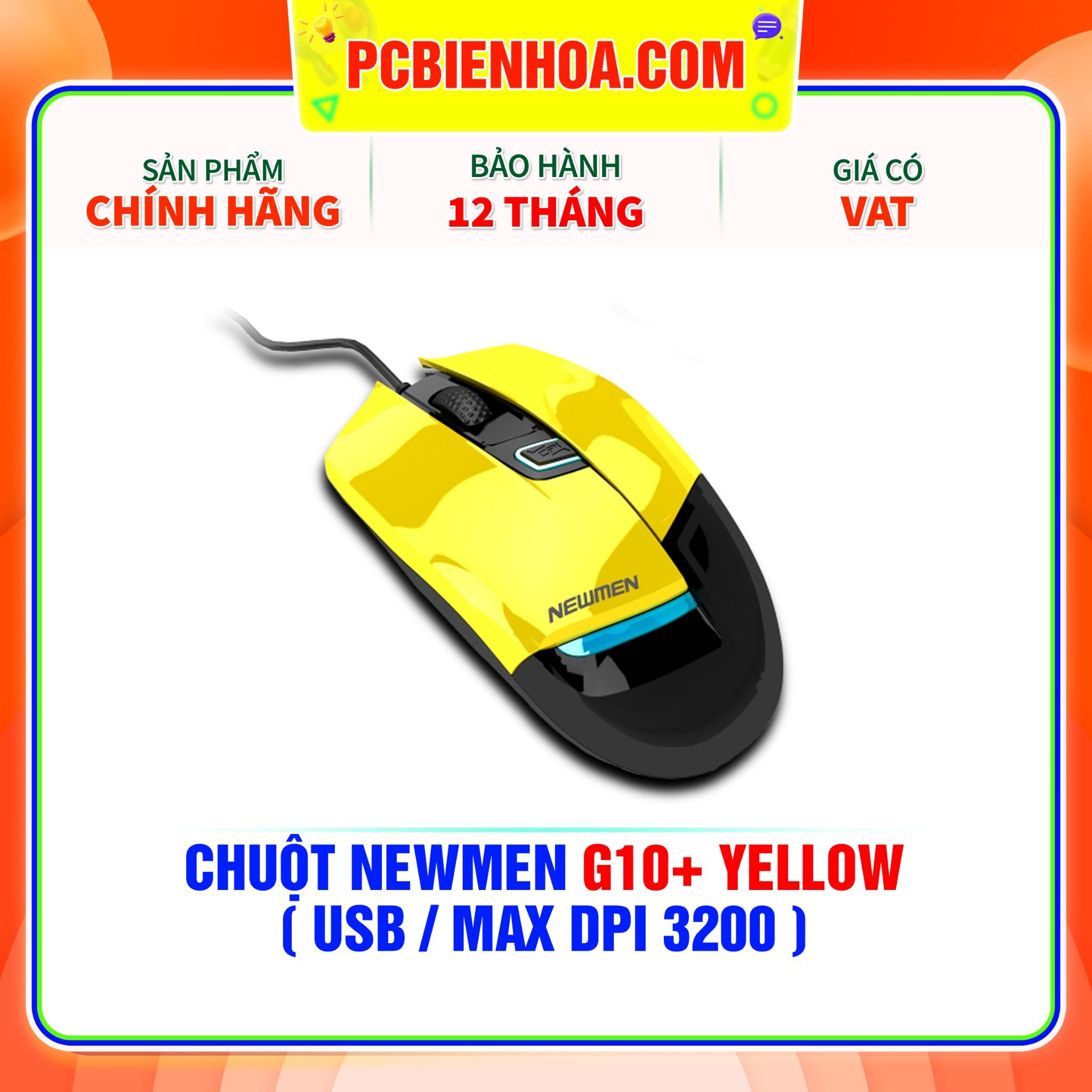  CHUỘT NEWMEN G10+ YELLOW ( USB / MAX DPI 3200 ) 