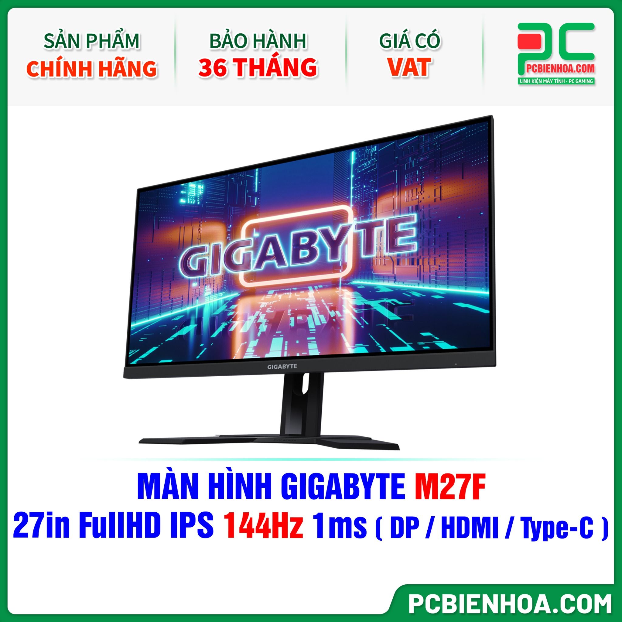  MÀN HÌNH GIGABYTE M27F - 27in FullHD IPS 144Hz 1ms ( DP / HDMI / USB Type-C ) 