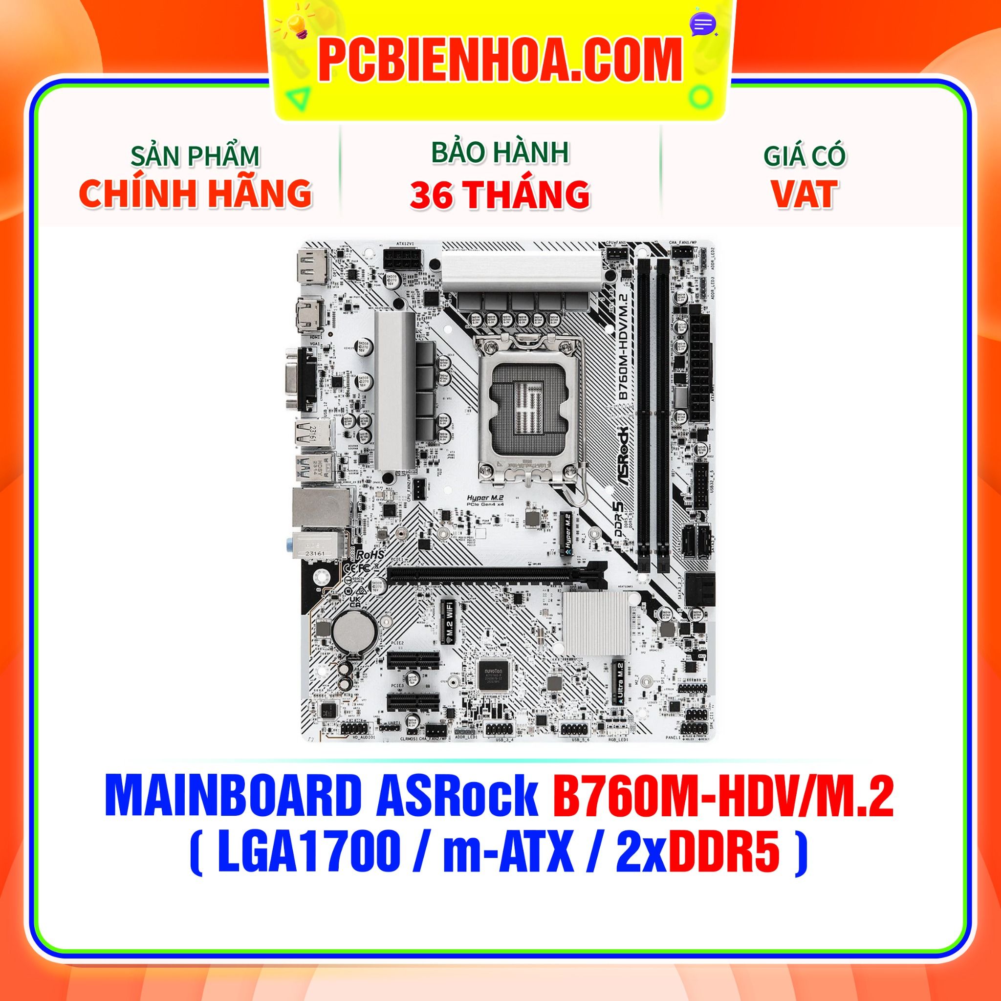  DDR5 - MAINBOARD ASRock B760M-HDV/M.2 ( LGA1700 / M-ATX / 2xDDR5 ) 