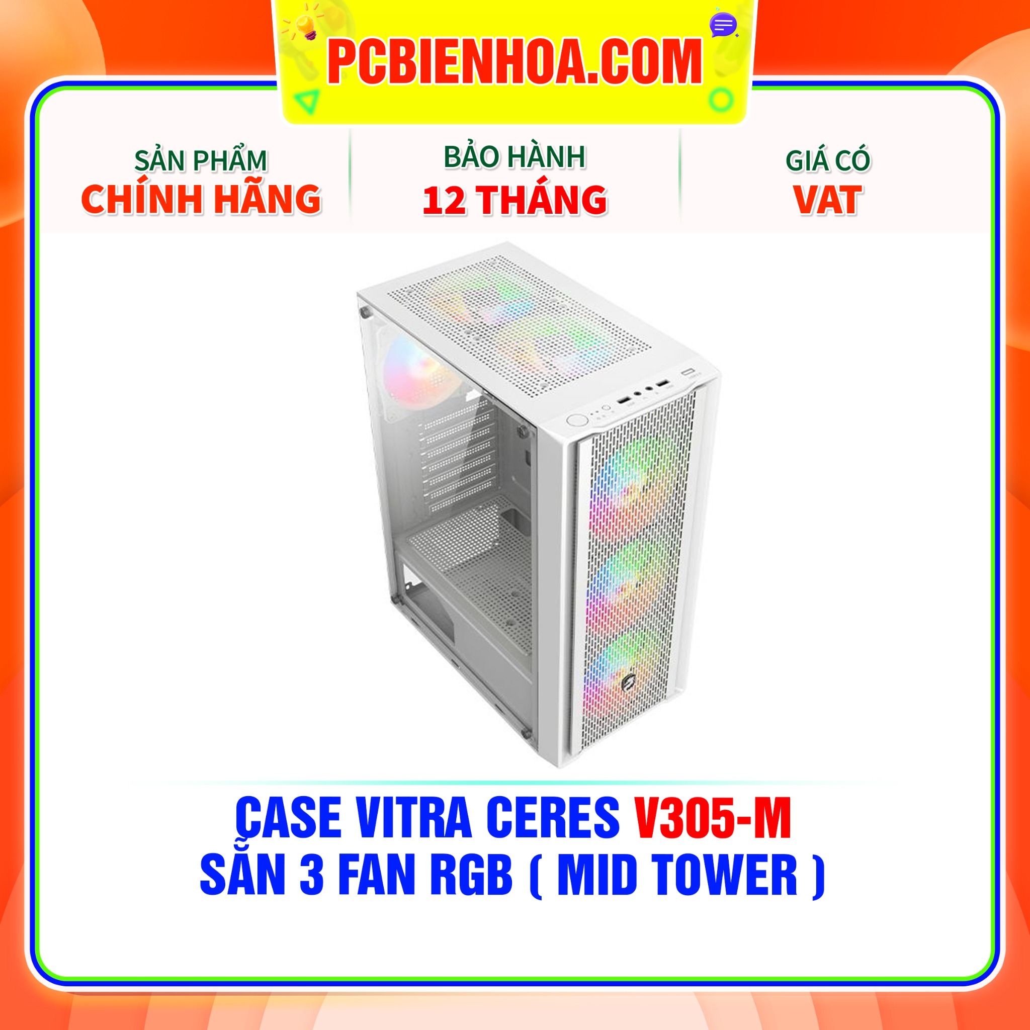  CASE VITRA CERES V305-M - SẴN 3 FAN RGB ( MÀU TRẮNG / MID TOWER ) 