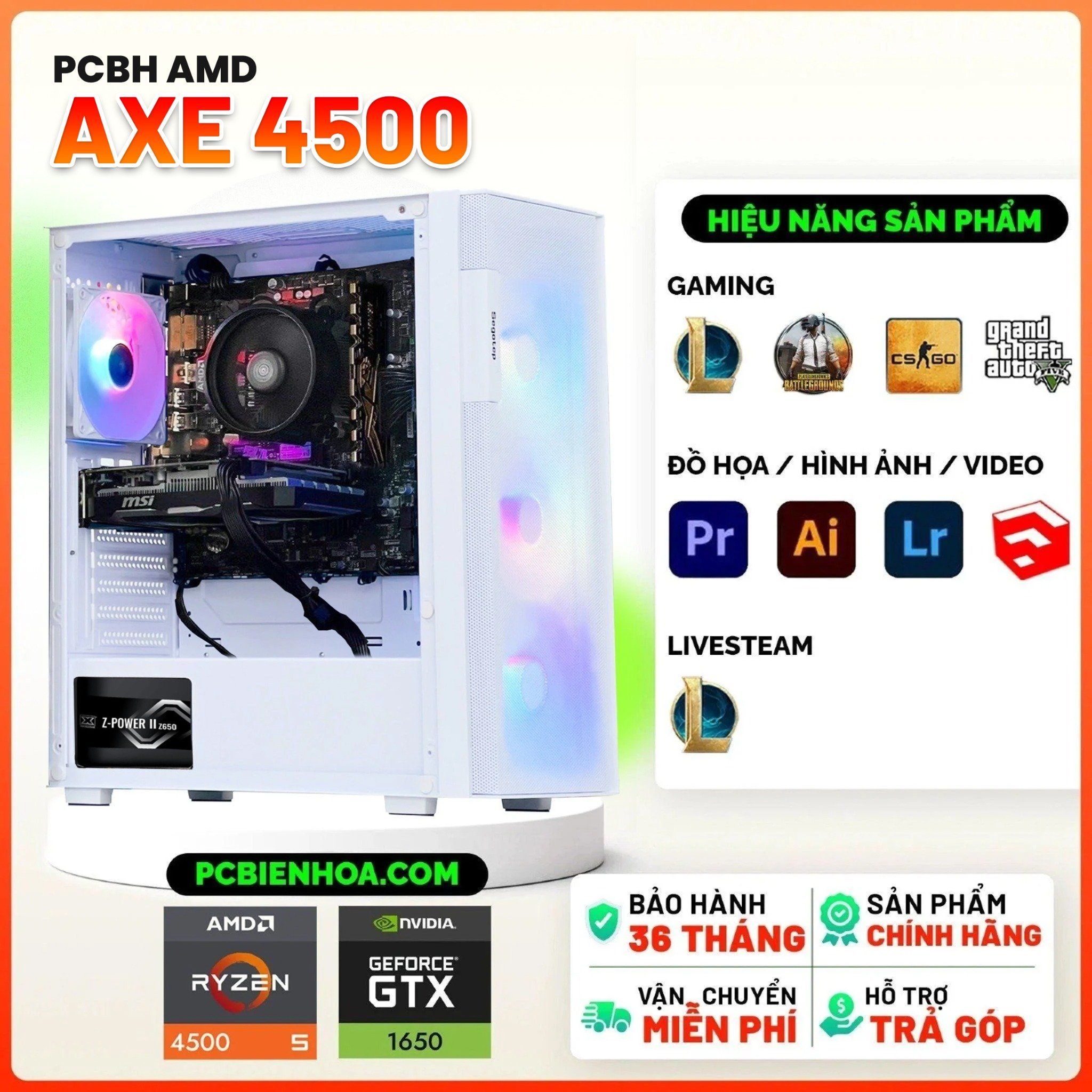  PCBH AMD Axe RYZEN 5 4500 / B450M / GTX1650 4GB / 16GB / 256GB 