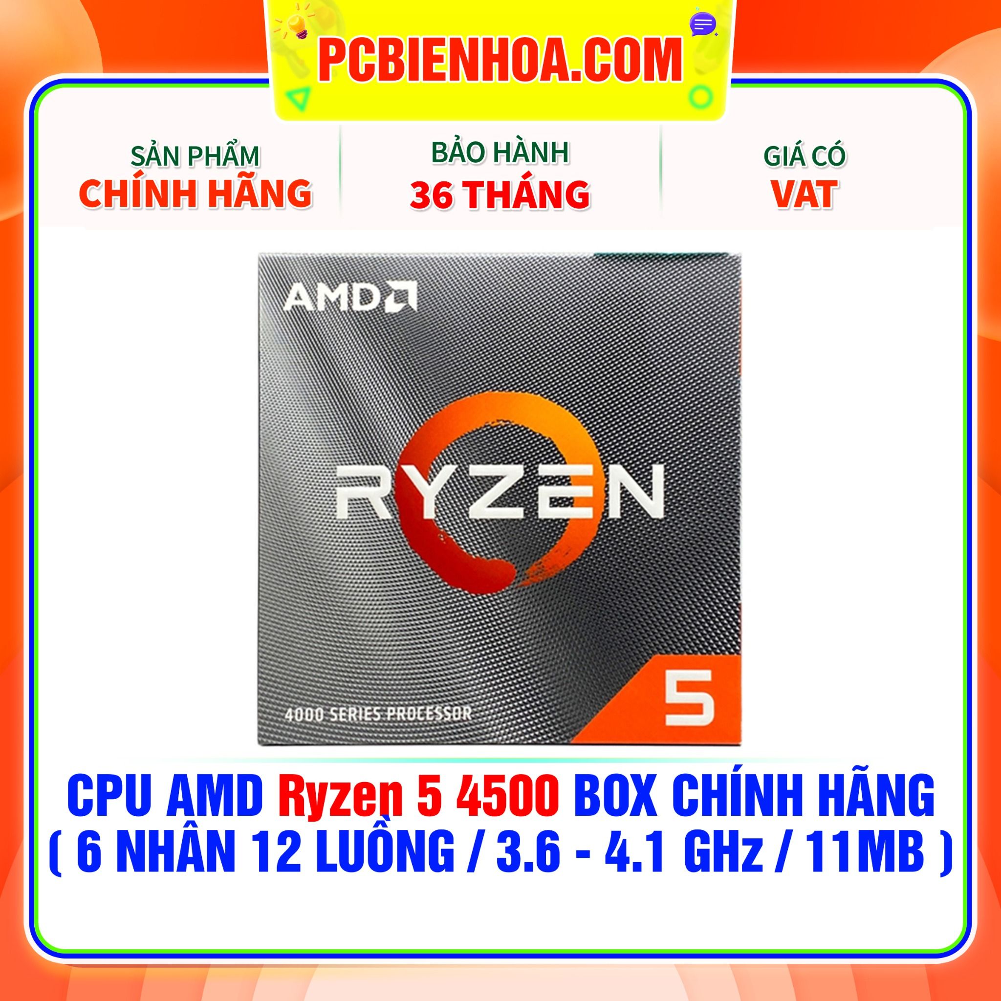  CPU AMD Ryzen 5 4500 BOX CHÍNH HÃNG ( 6 NHÂN 12 LUỒNG / 3.6 - 4.1 GHz / 11MB ) 