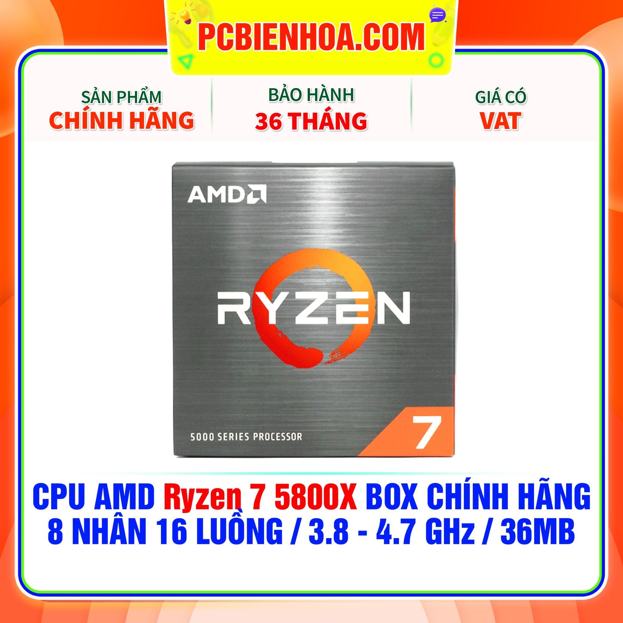  CPU AMD Ryzen 7 5800X BOX CHÍNH HÃNG ( 8 NHÂN 16 LUỒNG / 3.8 - 4.7 GHz / 36MB ) 