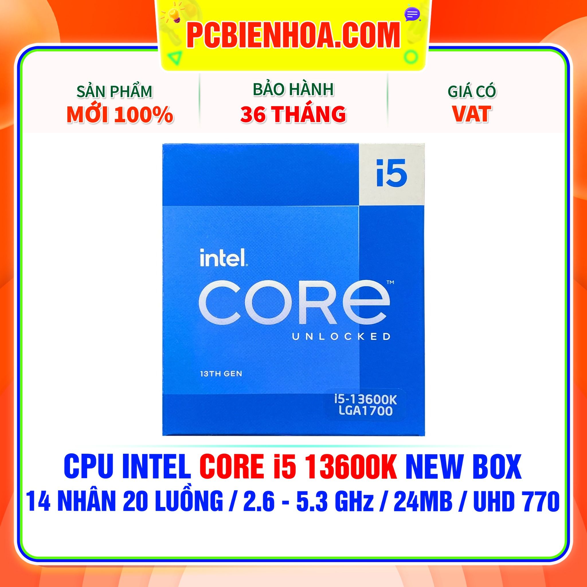  CPU INTEL CORE i5 13600K NEW BOX ( 14 NHÂN 20 LUỒNG / 2.6 - 5.3 GHz / 24MB / INTEL® UHD GRAPHICS 770 ) 