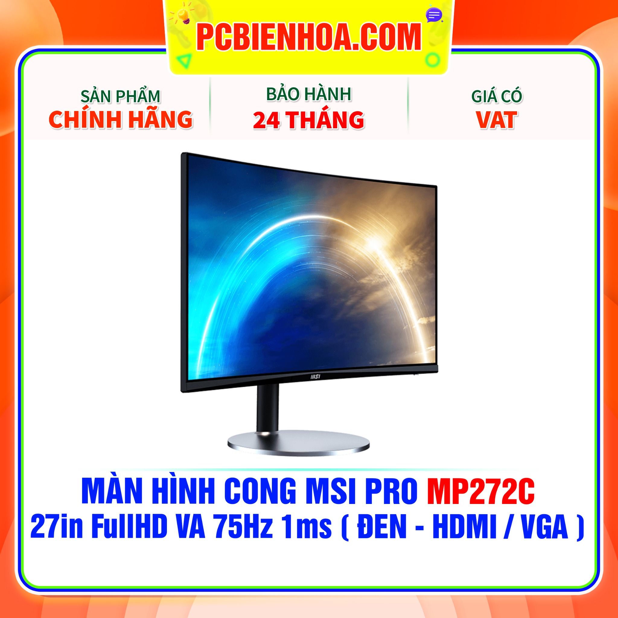  MÀN HÌNH CONG MSI PRO MP272C 27in FullHD VA 75Hz 1ms ( MÀU ĐEN - HDMI / VGA ) 