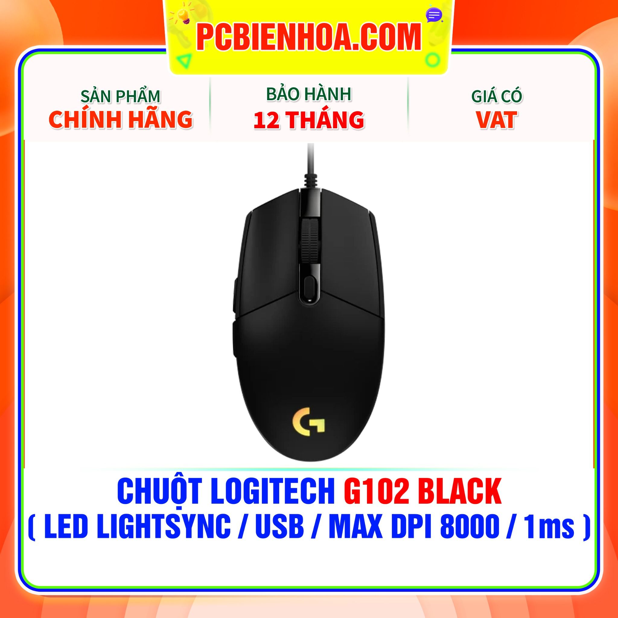  CHUỘT LOGITECH G102 BLACK ( LED LIGHTSYNC / USB / MAX DPI 8000 / 1ms ) 