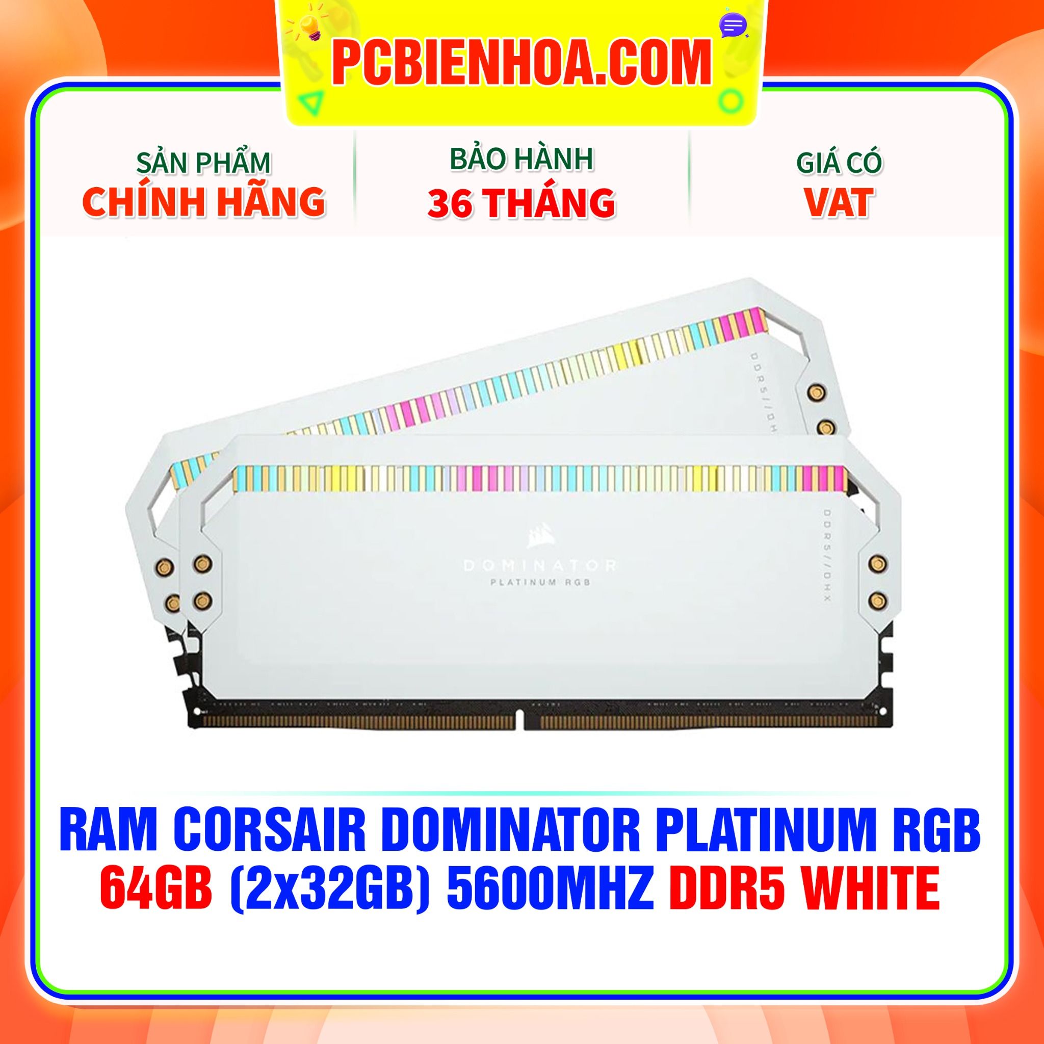  RAM CORSAIR DOMINATOR PLATINUM RGB 64GB (2x32GB) 5600MHZ DDR5 WHITE 