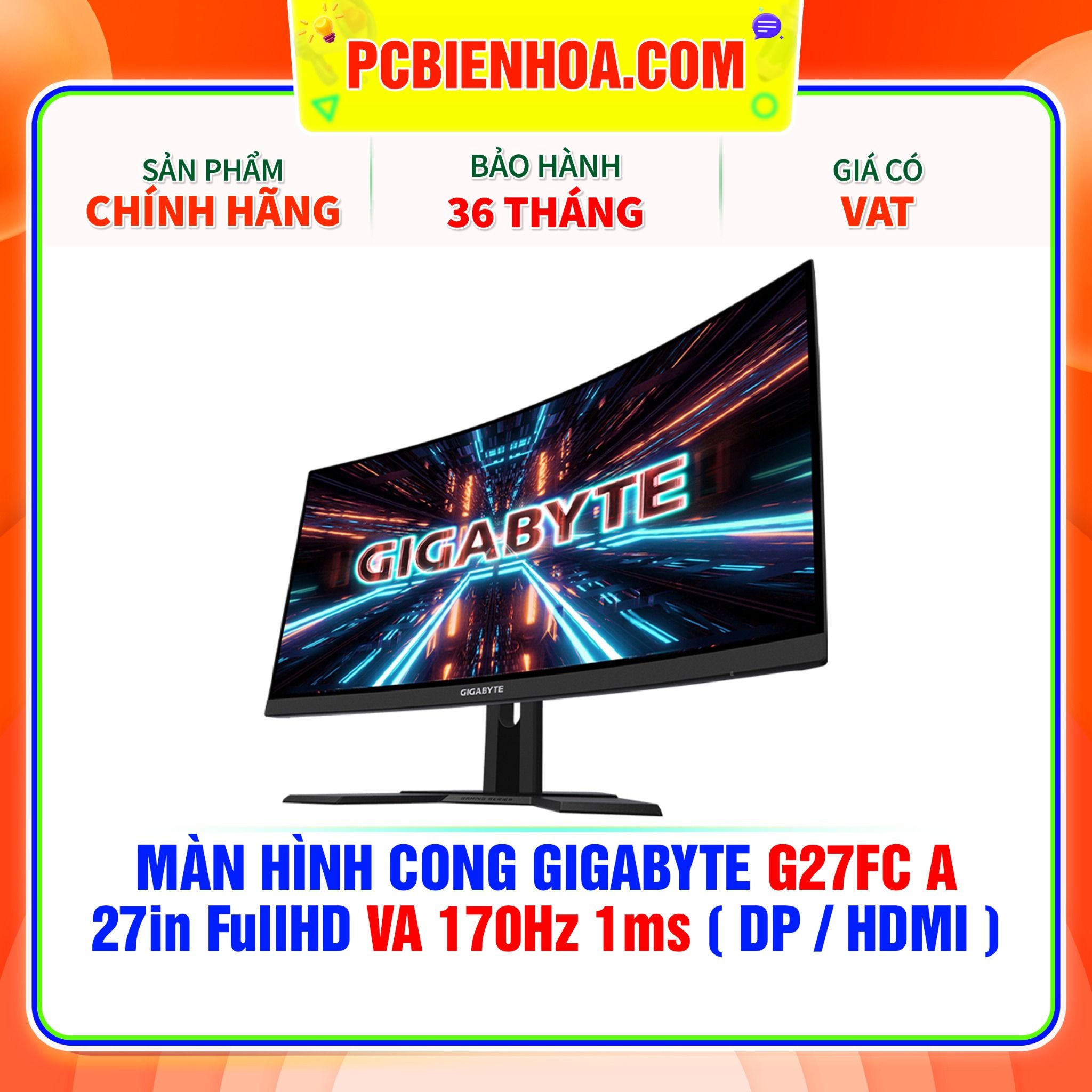  MÀN HÌNH CONG GIGABYTE G27FC A 27in FullHD VA 170Hz 1ms ( DP / HDMI ) 