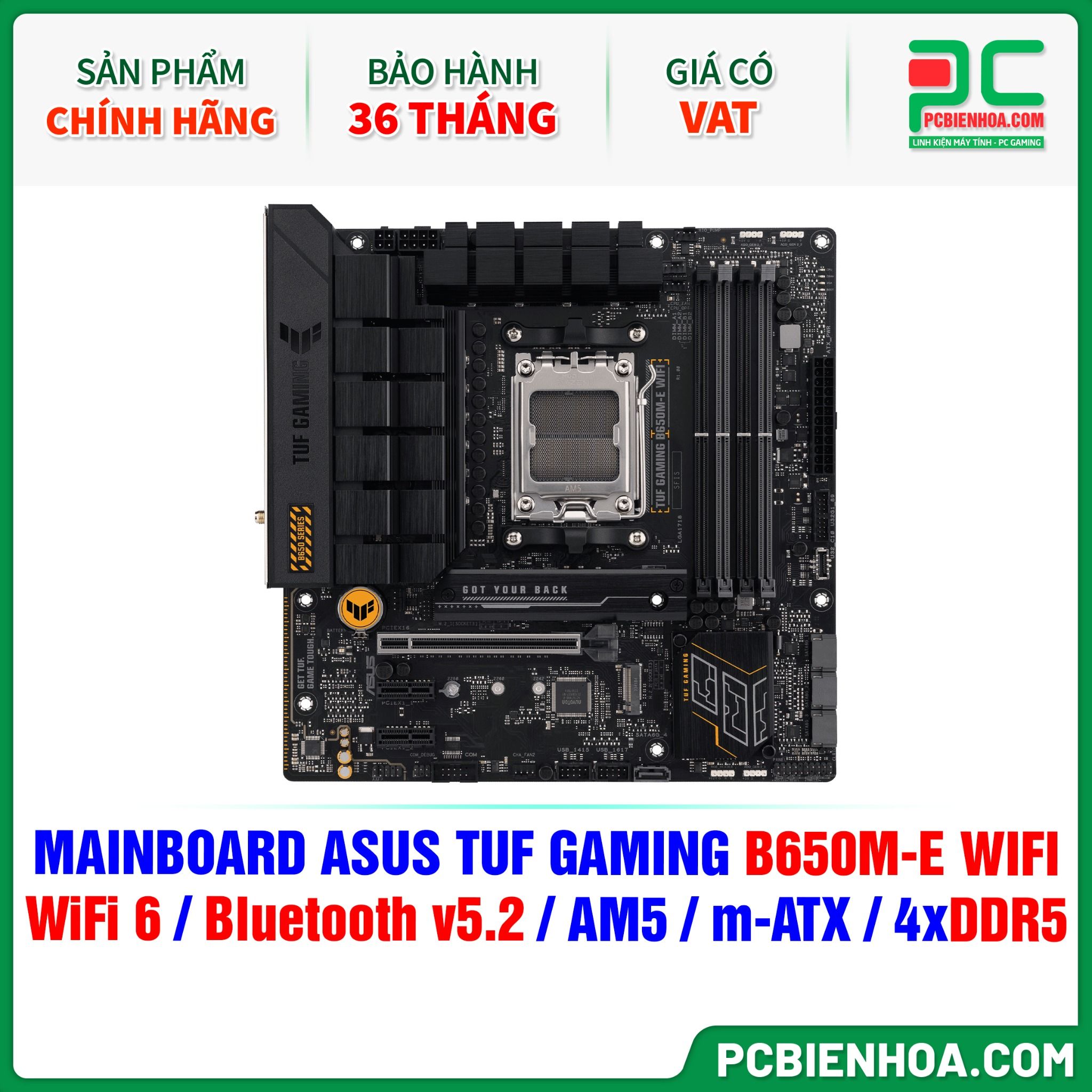  DDR5 - MAINBOARD ASUS TUF GAMING B650M-E WIFI ( WiFi 6 / Bluetooth v5.2 / AM5 / m-ATX / 4xDDR5 ) 