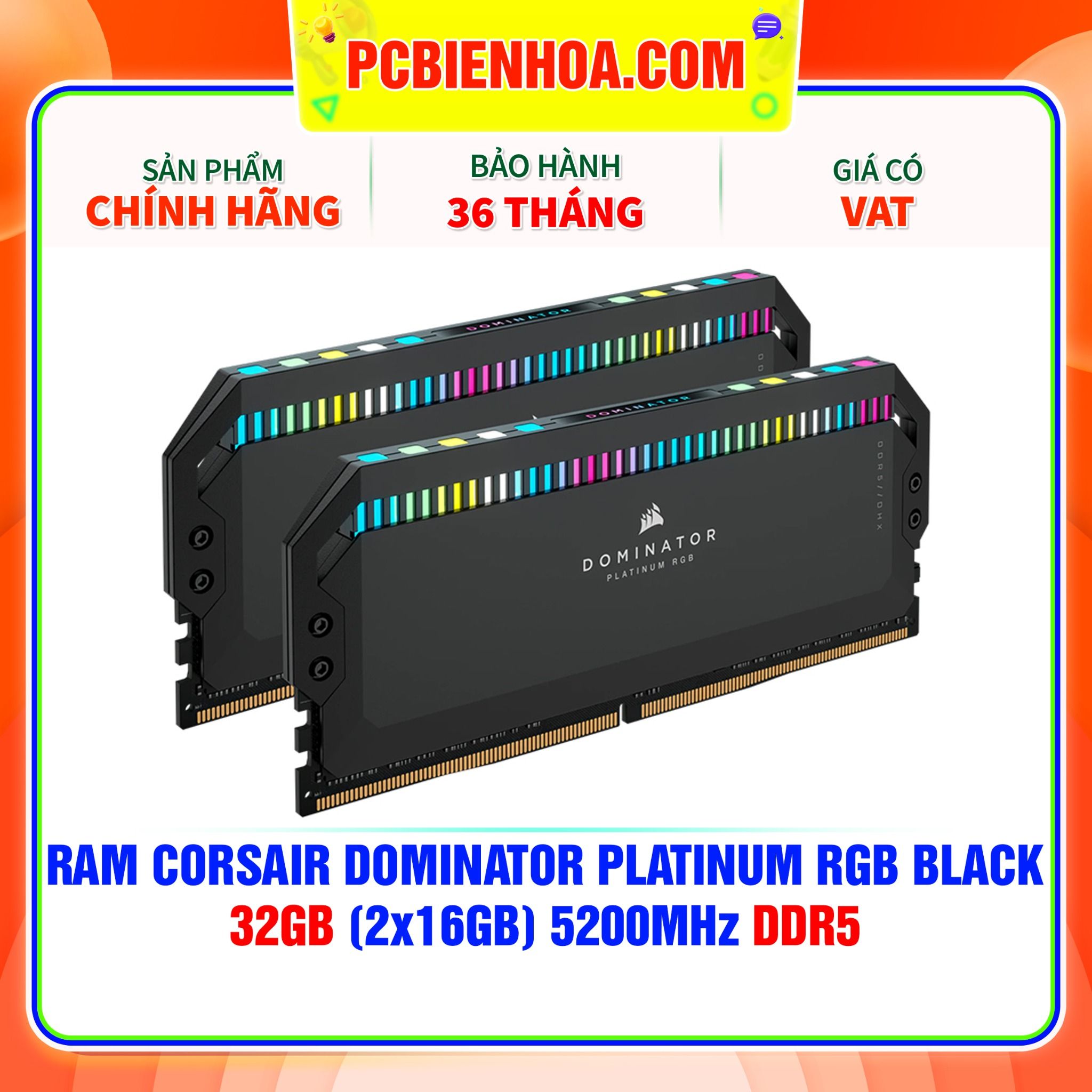  RAM CORSAIR DOMINATOR PLATINUM RGB BLACK 32GB (2X16GB) 5200MHZ DDR5 