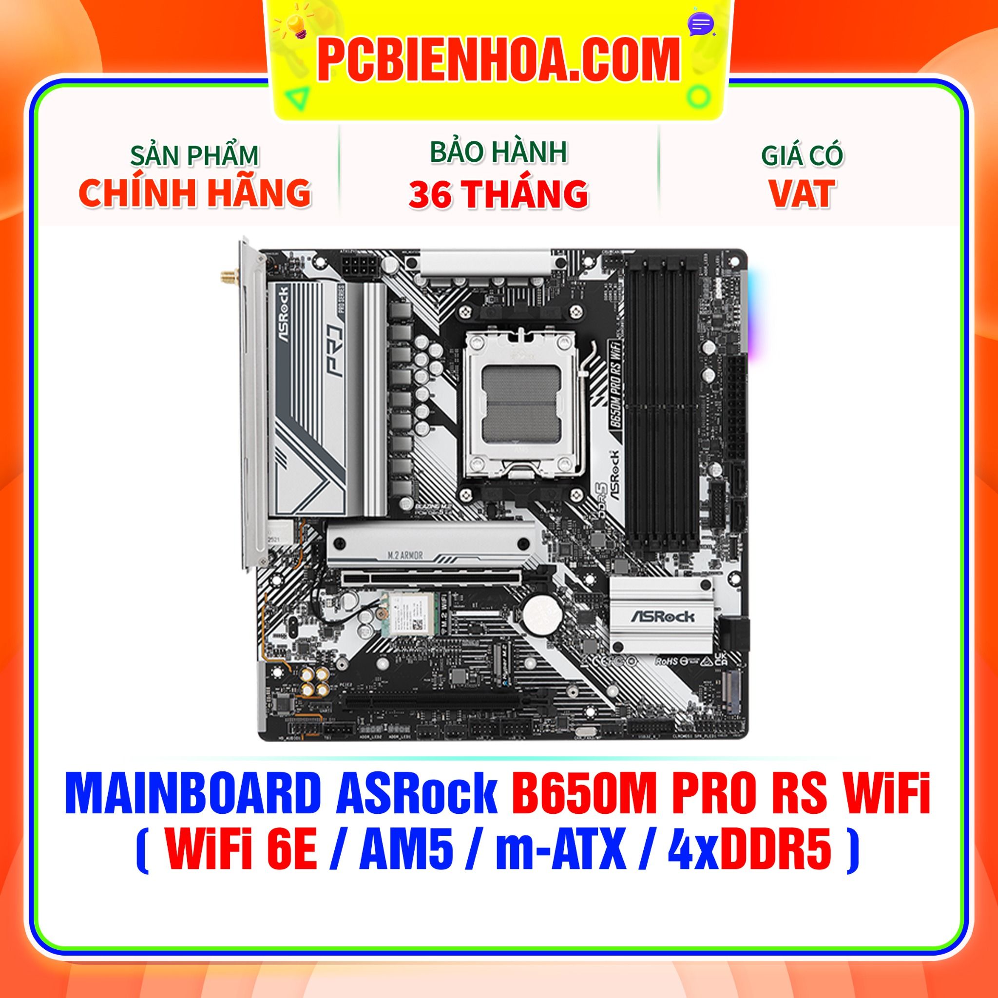  DDR5 - MAINBOARD ASRock B650M PRO RS WiFi ( WiFi 6E / AM5 / m-ATX / 4xDDR5 ) 