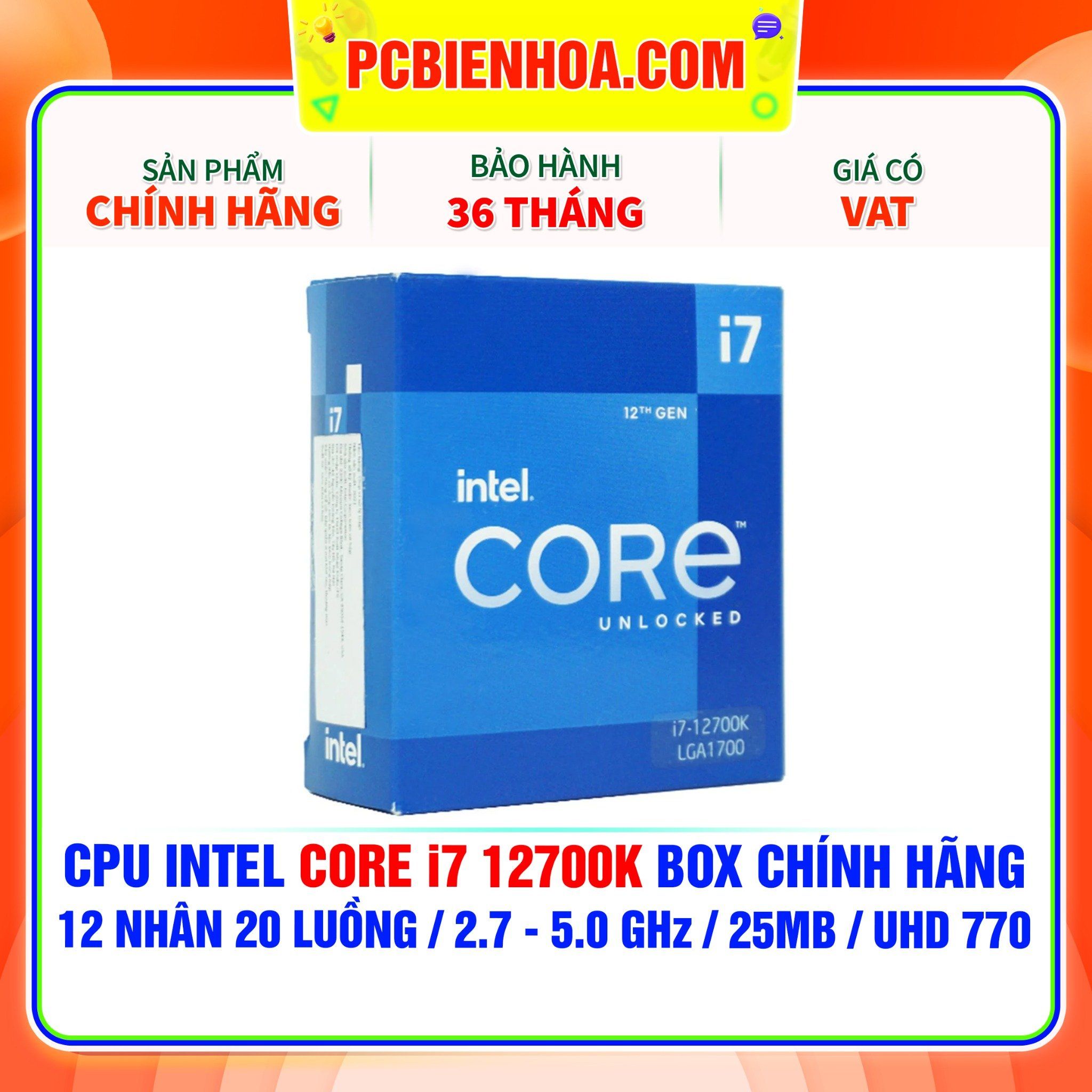  CPU INTEL CORE i7 12700K BOX CHÍNH HÃNG ( 12 NHÂN 20 LUỒNG / 2.7 - 5.0 GHz / 25MB / INTEL® UHD GRAPHICS 770 ) 