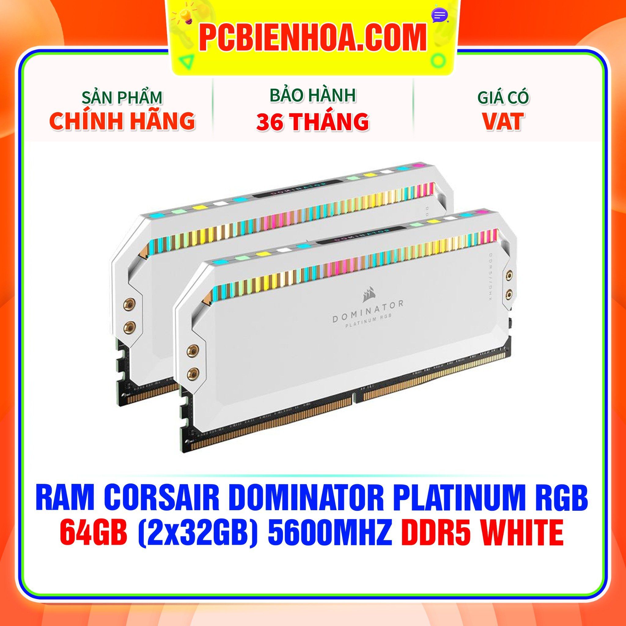  RAM CORSAIR DOMINATOR PLATINUM RGB 64GB (2x32GB) 5600MHZ DDR5 WHITE 