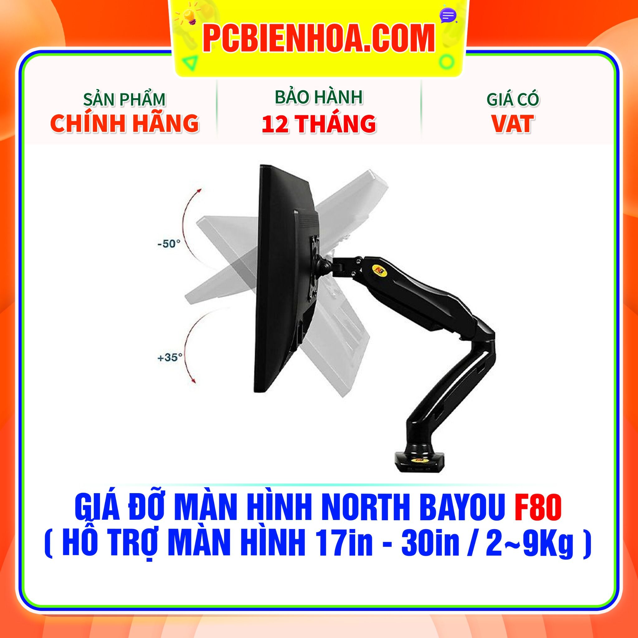  GIÁ ĐỠ MÀN HÌNH NORTH BAYOU F80 ( HỖ TRỢ MÀN HÌNH 17in - 30in / 2~9Kg ) 