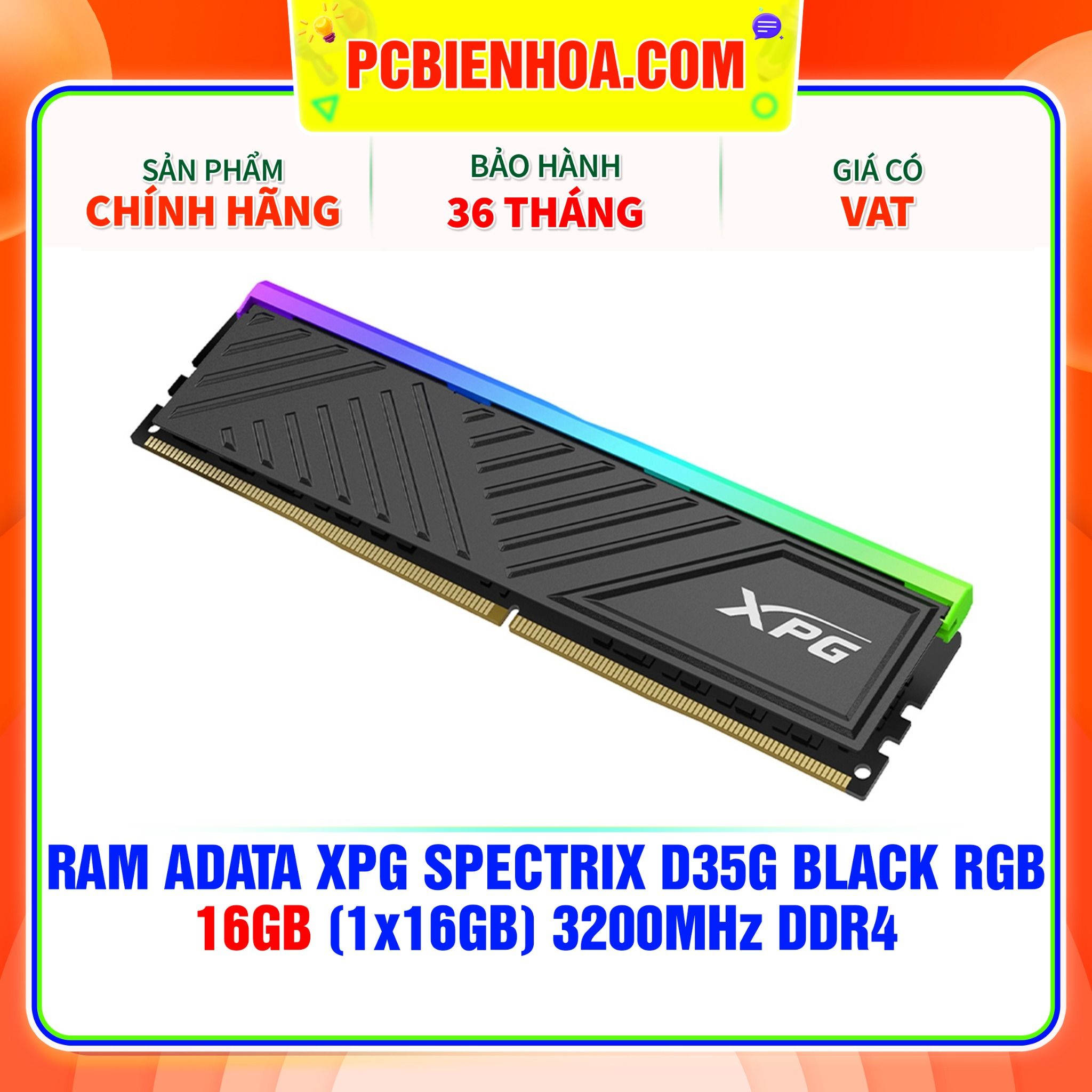  RAM ADATA XPG SPECTRIX D35G BLACK RGB - 16GB (1x16GB) 3200MHz DDR4 