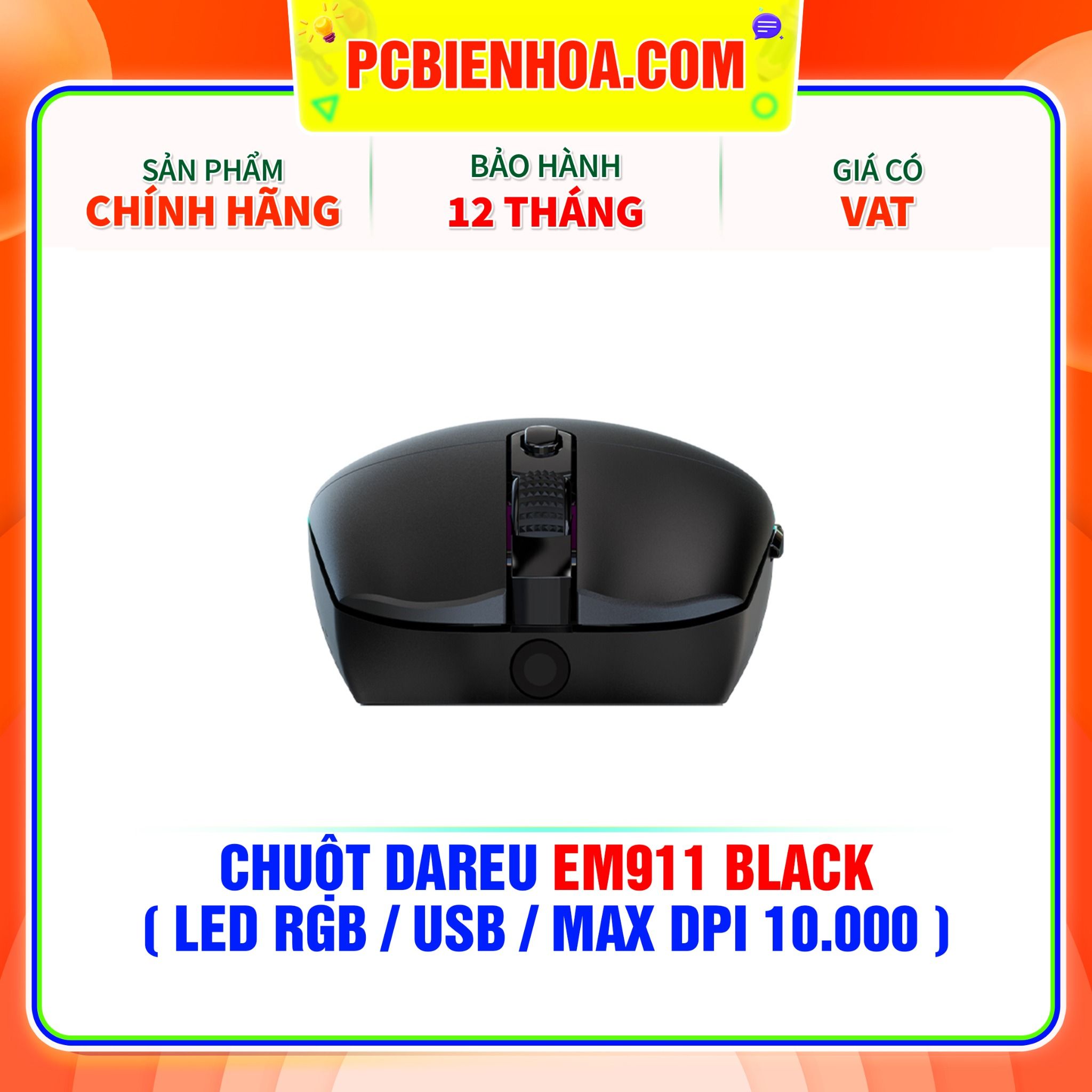  CHUỘT DAREU EM911 BLACK ( LED RGB / USB / MAX DPI 10.000 ) 