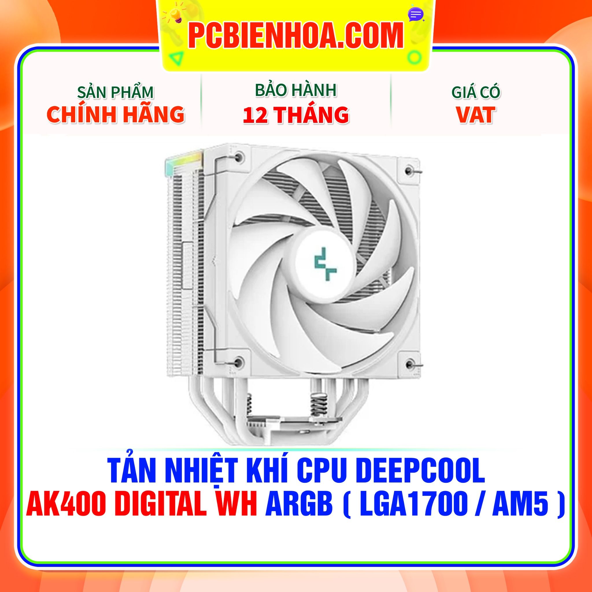  TẢN NHIỆT KHÍ CPU DEEPCOOL AK400 DIGITAL WH MÀU TRẮNG - LED ARGB ( HỖ TRỢ SOCKET LGA1700 / AM5 ) 