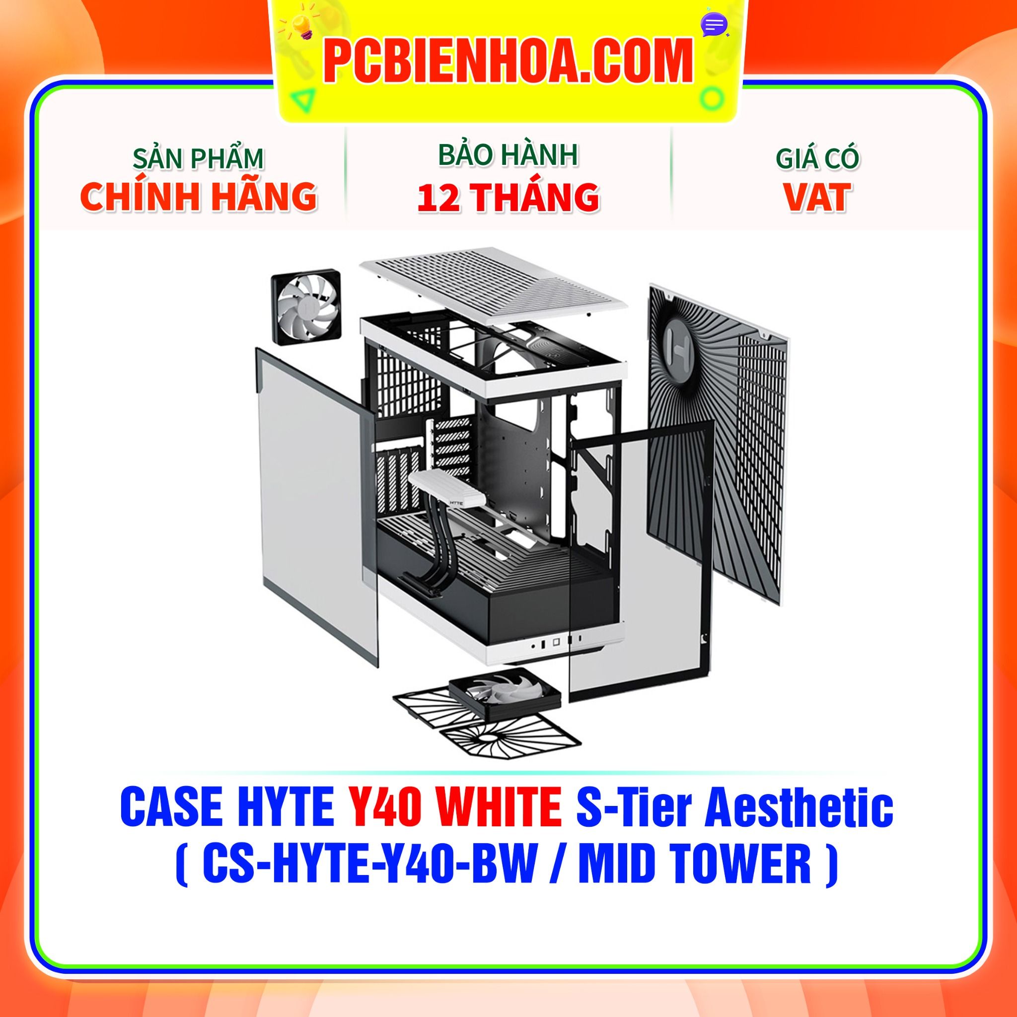  CASE HYTE Y40 WHITE S-Tier Aesthetic - SẴN DÂY RISER PCIe 4.0 & 2 FAN 12CM ( CS-HYTE-Y40-BW / MID TOWER ) 