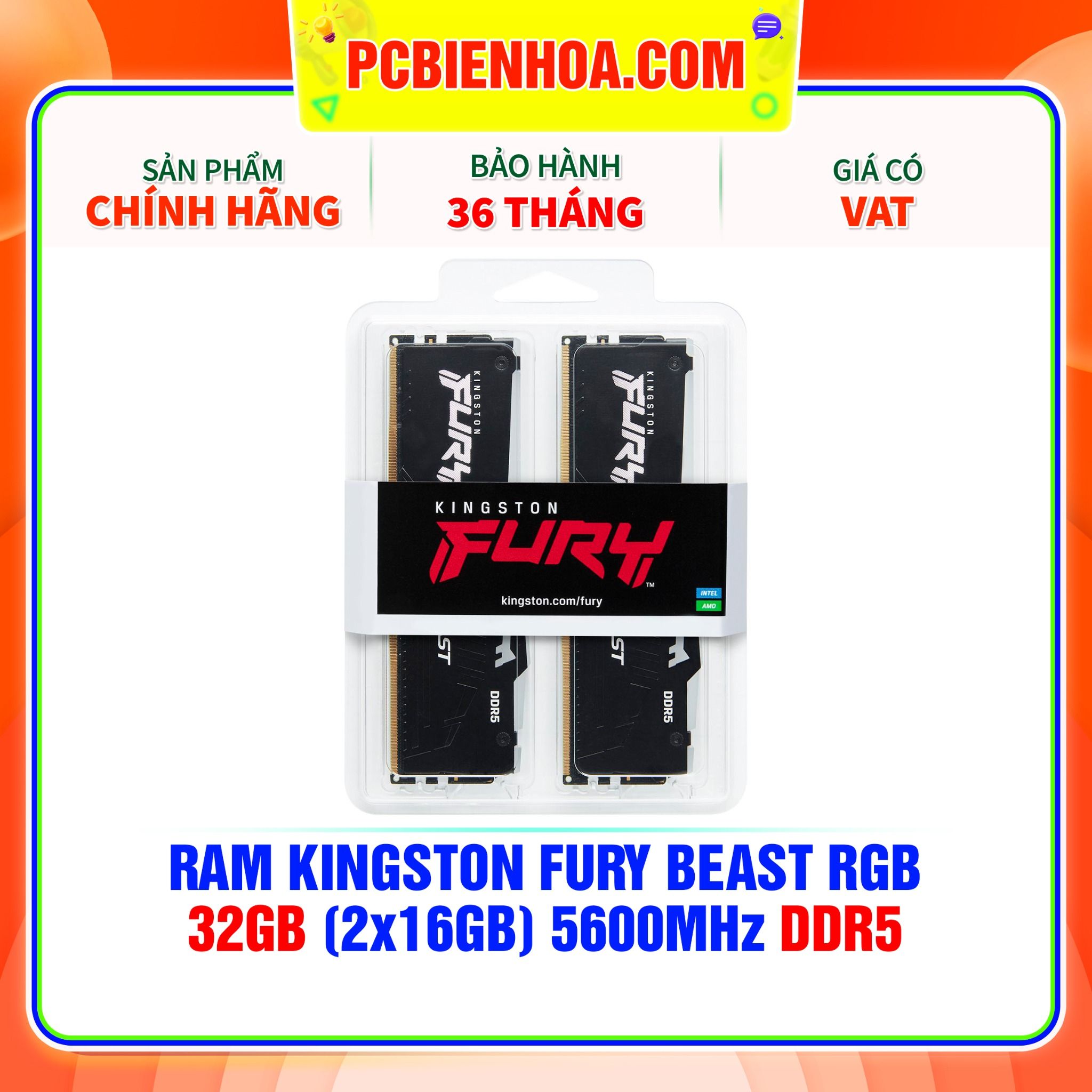  RAM KINGSTON FURY BEAST RGB 32GB (2x16GB) 5600MHz DDR5 ( KF556C40BBAK2-32 ) 