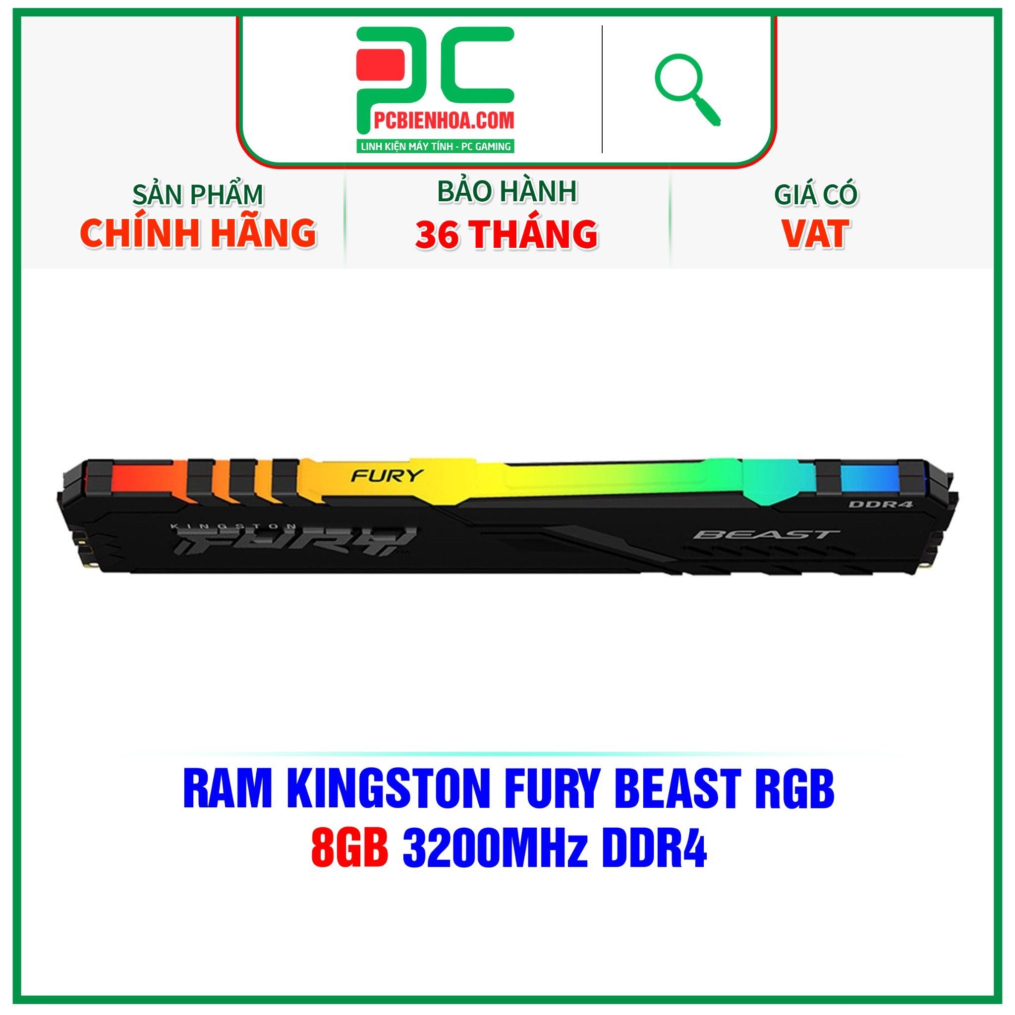  RAM KINGSTON FURY BEAST RGB - 8GB 3200MHz DDR4 ( KF432C16BBA/8 ) 