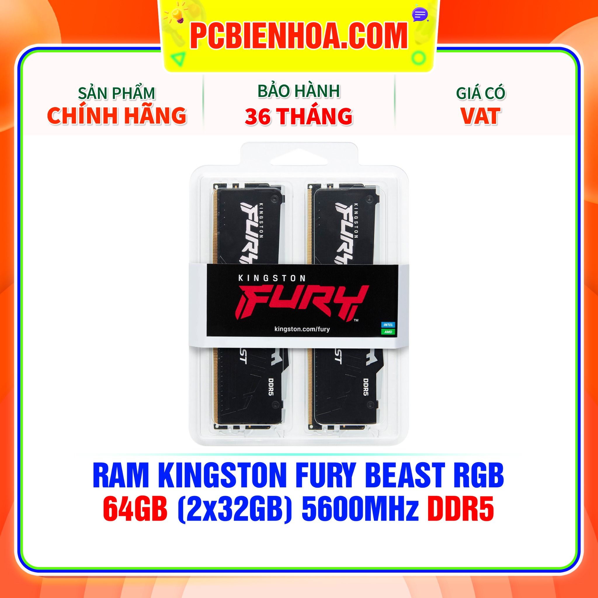  RAM KINGSTON FURY BEAST RGB 64GB (2x32GB) 5600MHz DDR5 ( KF556C40BBAK2-64 ) 