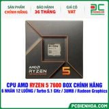  CPU AMD Ryzen 5 7600 BOX CHÍNH HÃNG ( 6 NHÂN 12 LUỒNG / Turbo 5.1 GHz / 38MB / Radeon Graphics ) 