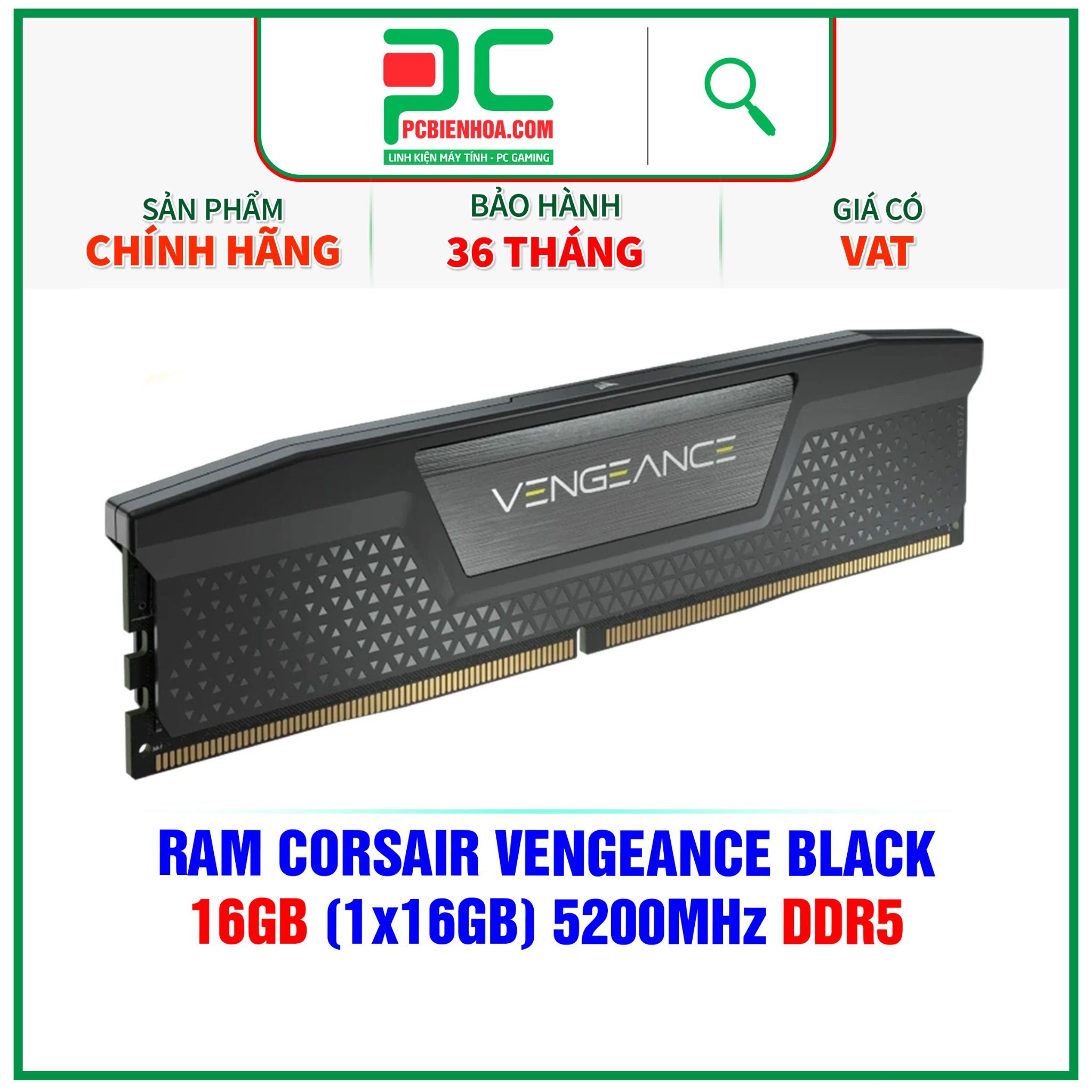  RAM CORSAIR VENGEANCE BLACK 16GB (1x16GB) 5200MHz DDR5 