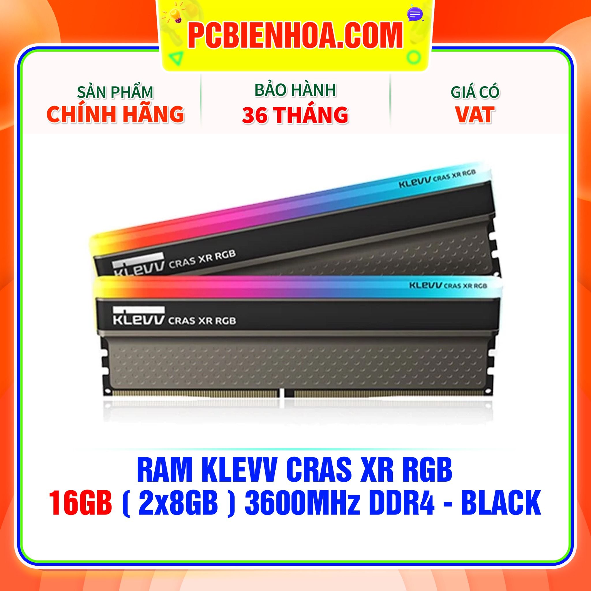  RAM KLEVV CRAS XR RGB 16GB (2x8GB) 3600MHz DDR4 - BLACK 