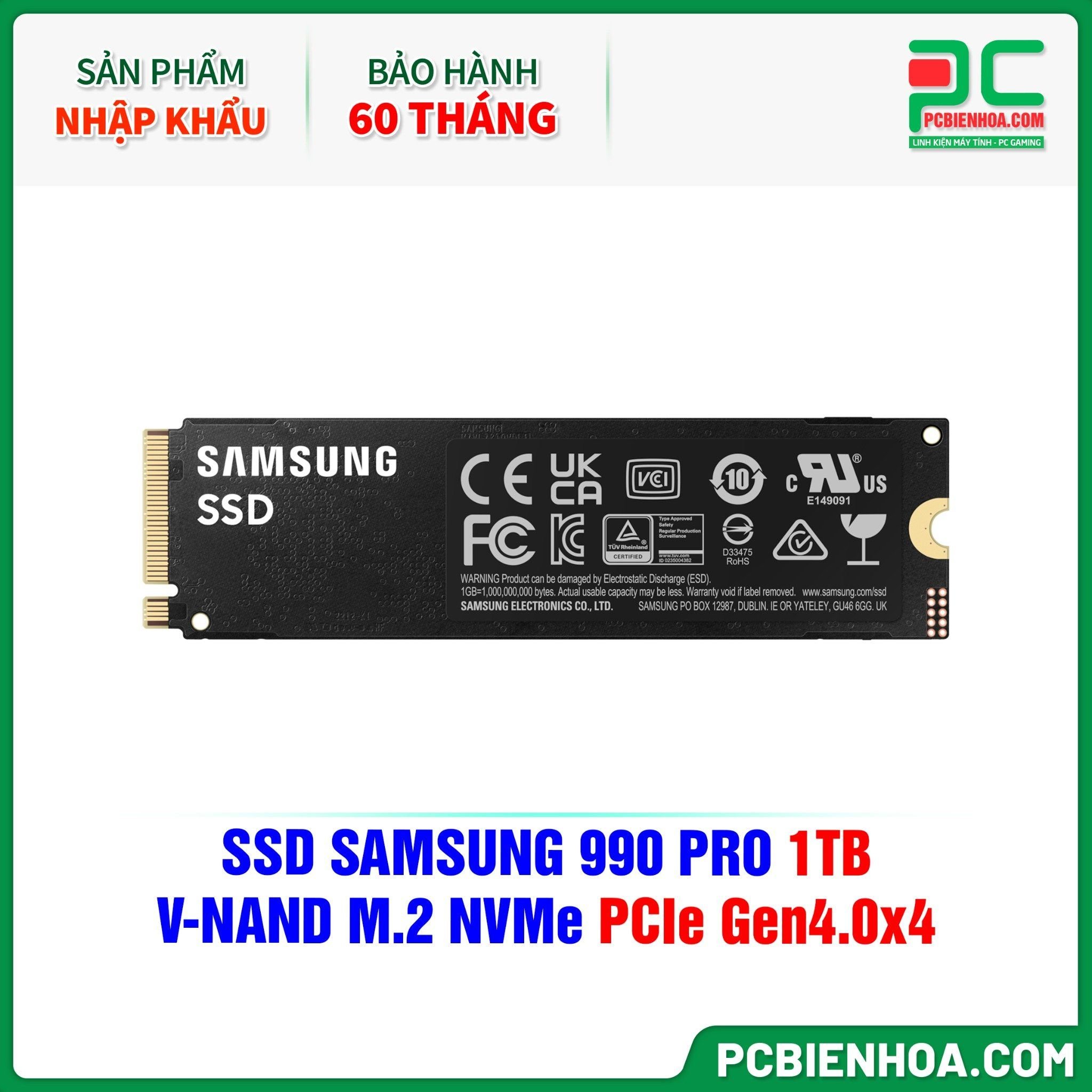  SSD SAMSUNG 990 PRO 1TB - V-NAND M.2 NVMe PCIe Gen4.0x4 ( MZ-V9P1T0BW ) ( HÀNG NHẬP KHẨU ) 